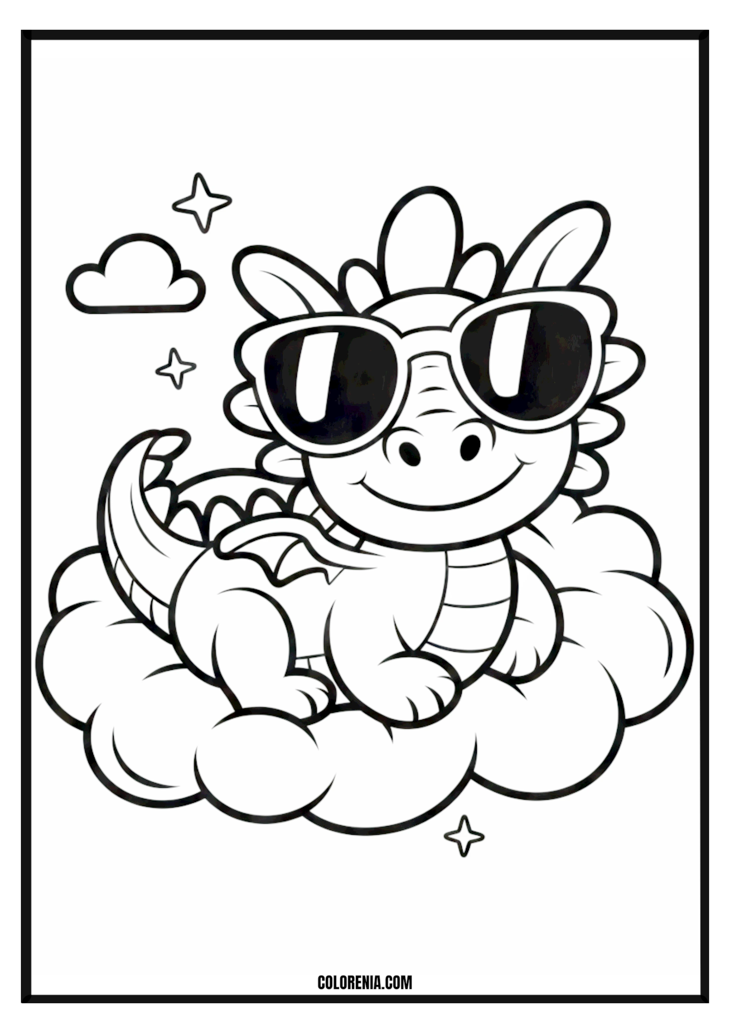 Cute Dragon in Sunglasses on Cloud