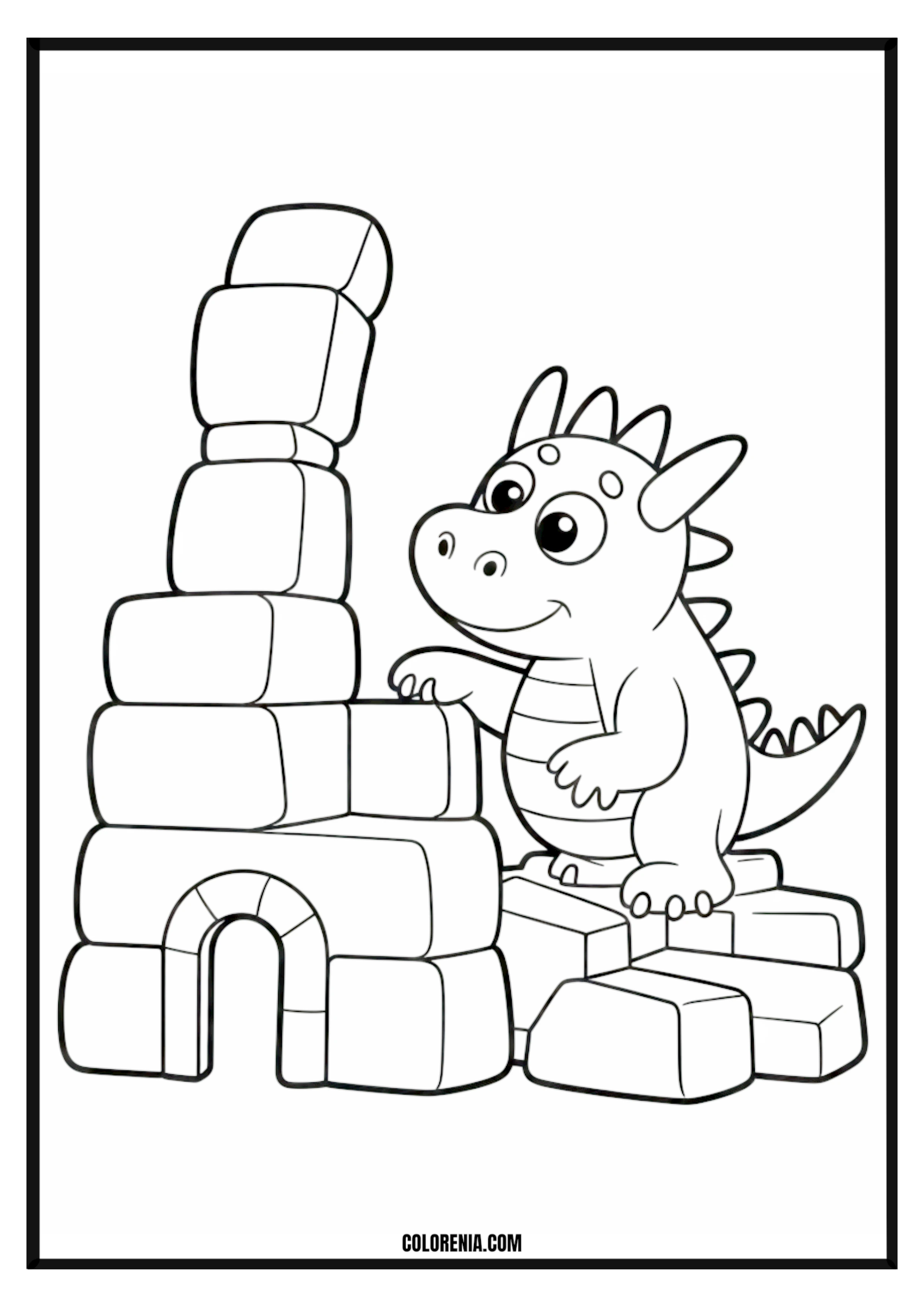 Cute Dragon with Block Castle