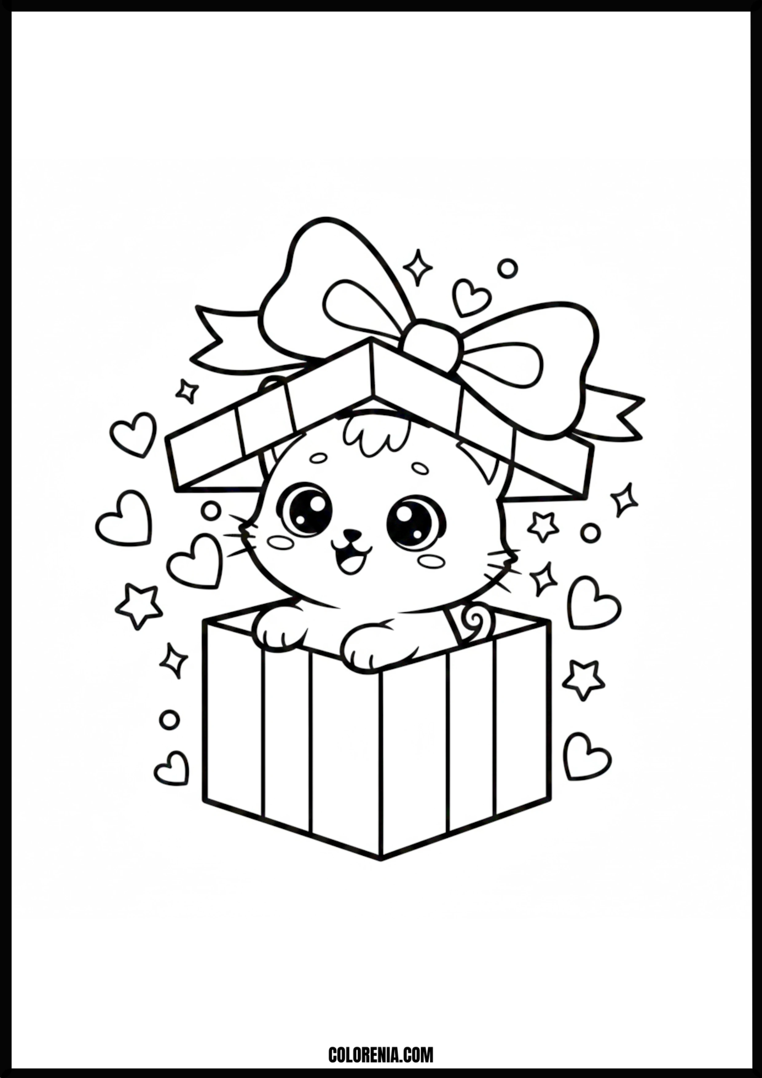 Cute Kitten Gift Box Coloring Page