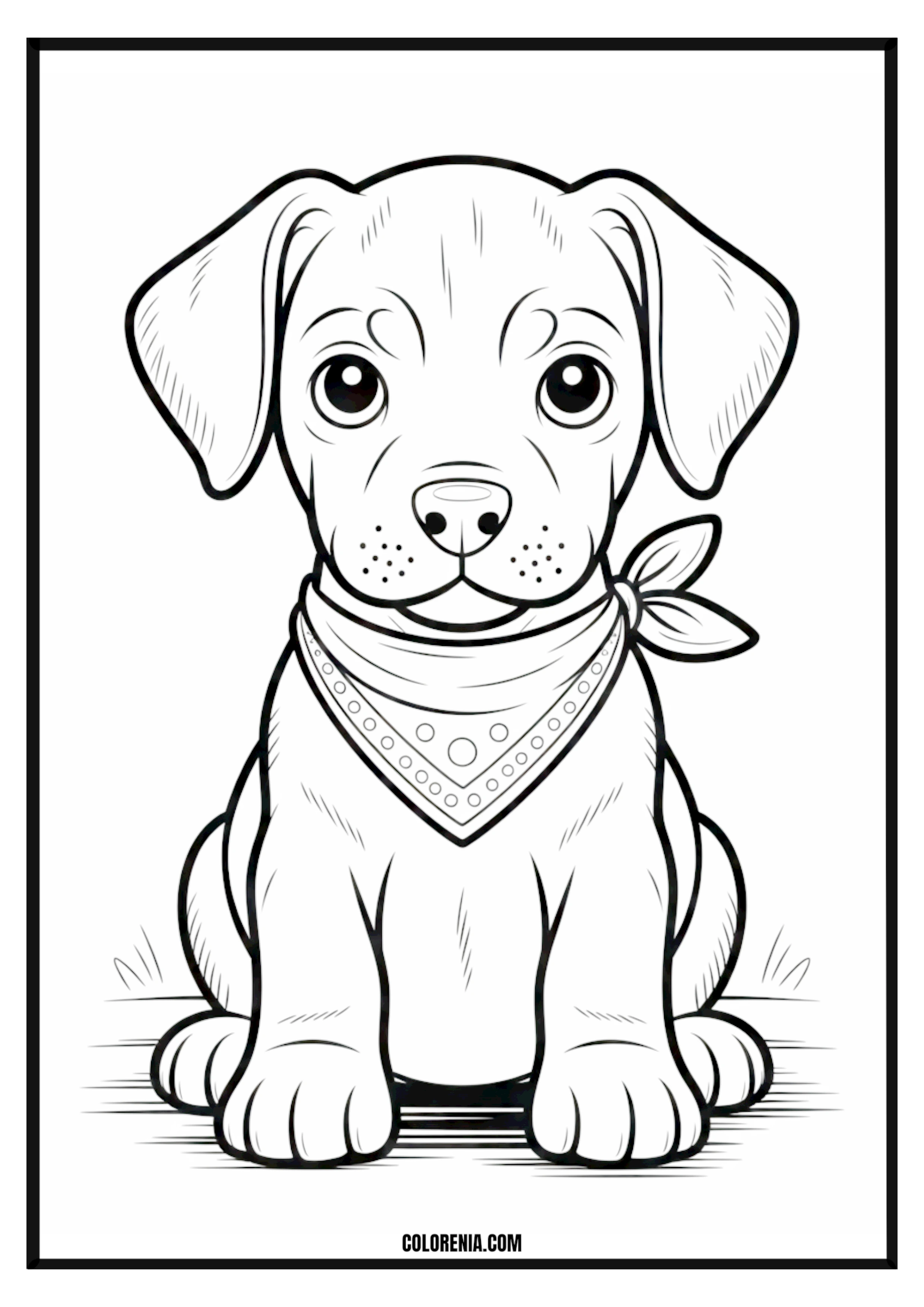 Printable Cute Puppy with Bandana Coloring Page Cute puppy wearing a stylish bandana, trendy dog accessory theme.