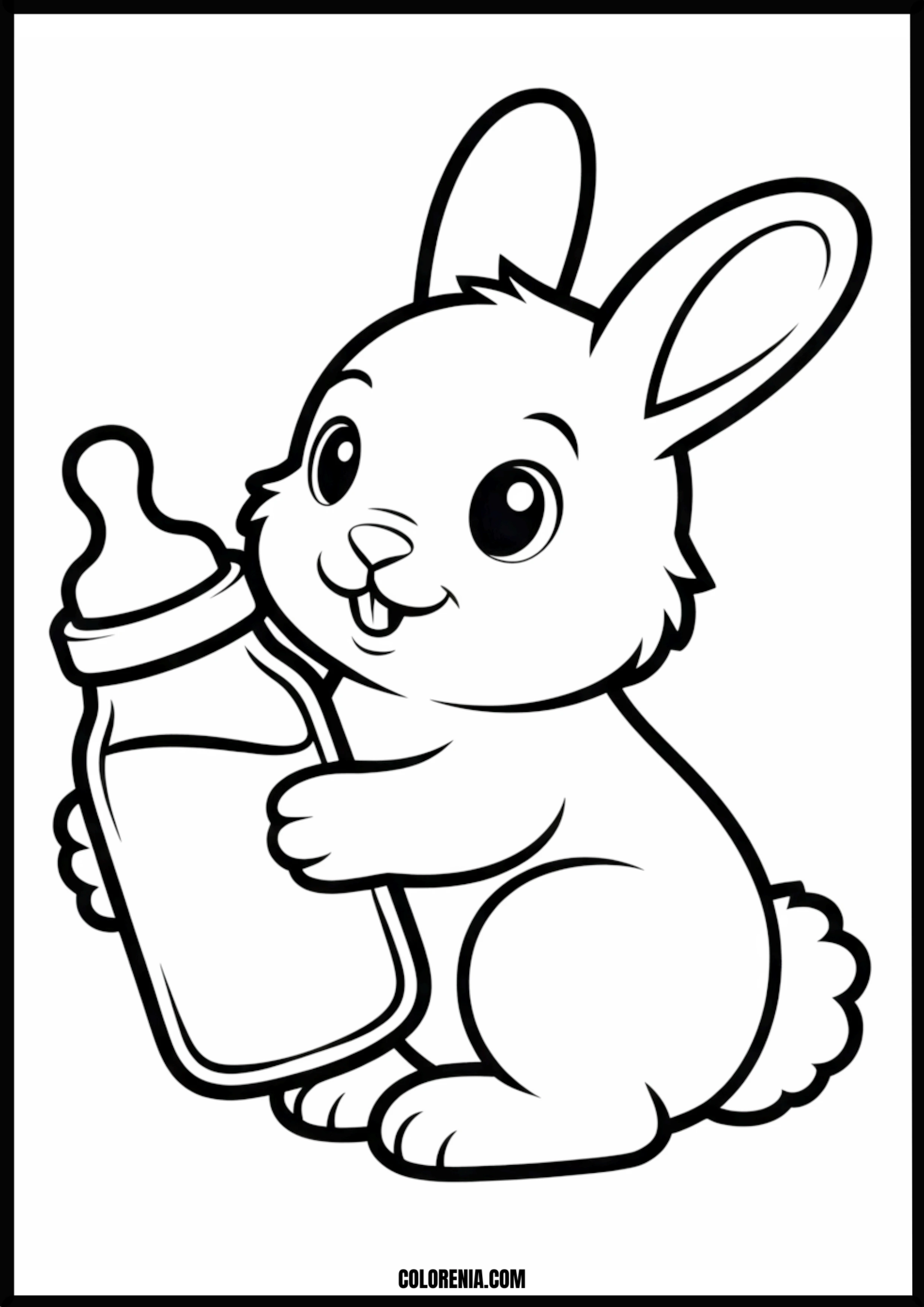 Cute Baby Bunny Holding Bottle Printable Coloring Page Coloring page of cute baby bunny holding bottle