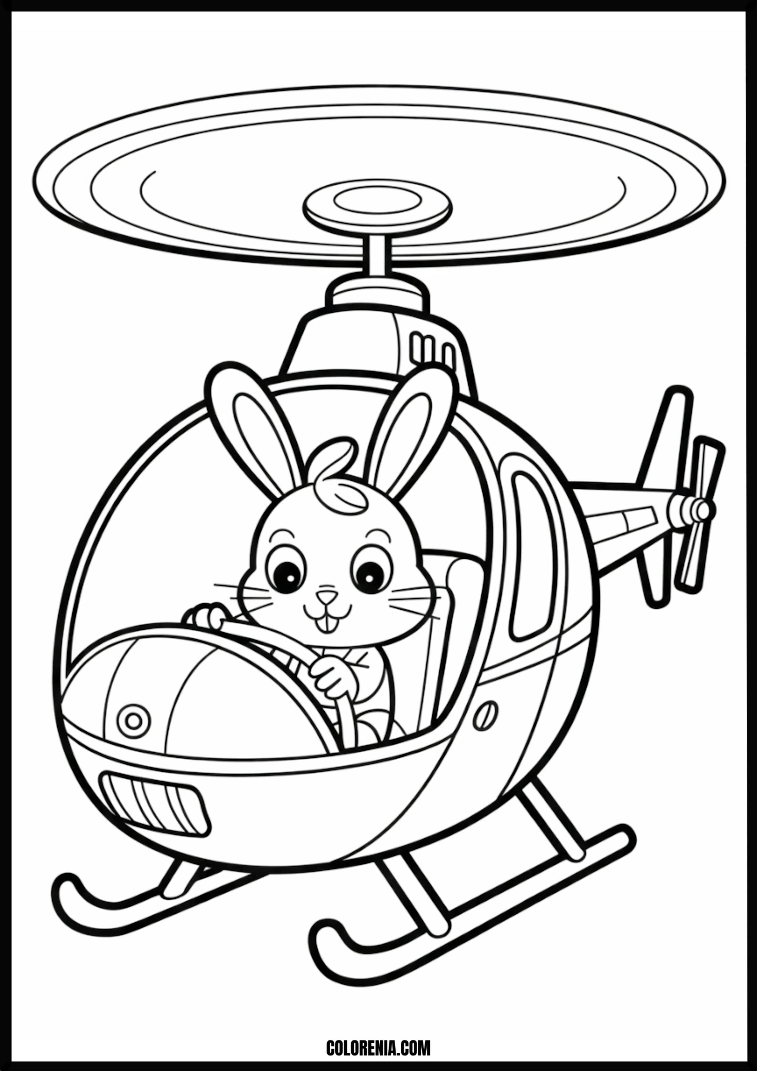 Cute Bunny Flying Helicopter Printable Coloring Page Coloring page of cute bunny flying helicopter