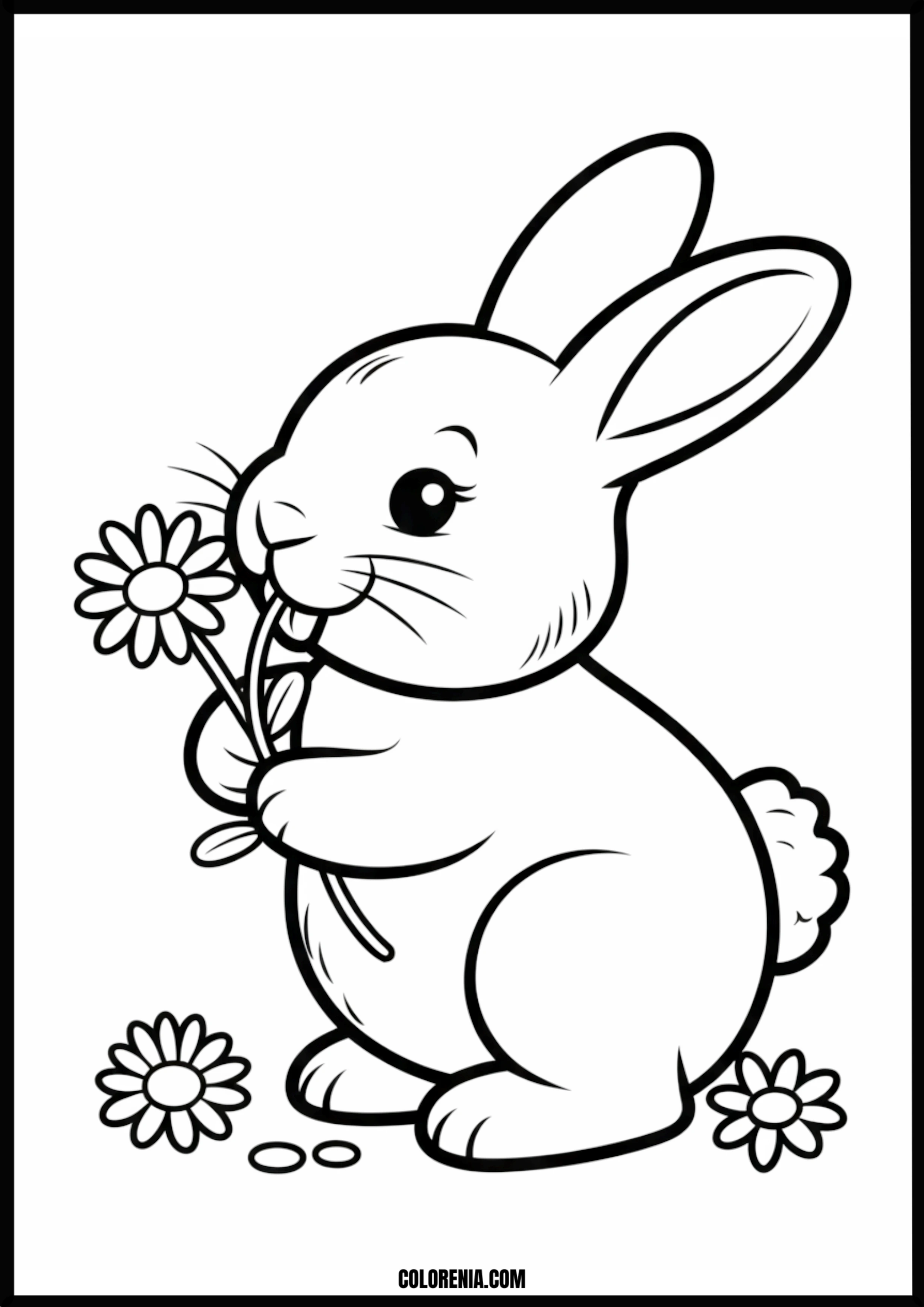 Cute Bunny Holding A Flower Printable Coloring Page Coloring page of cute bunny holding a flower
