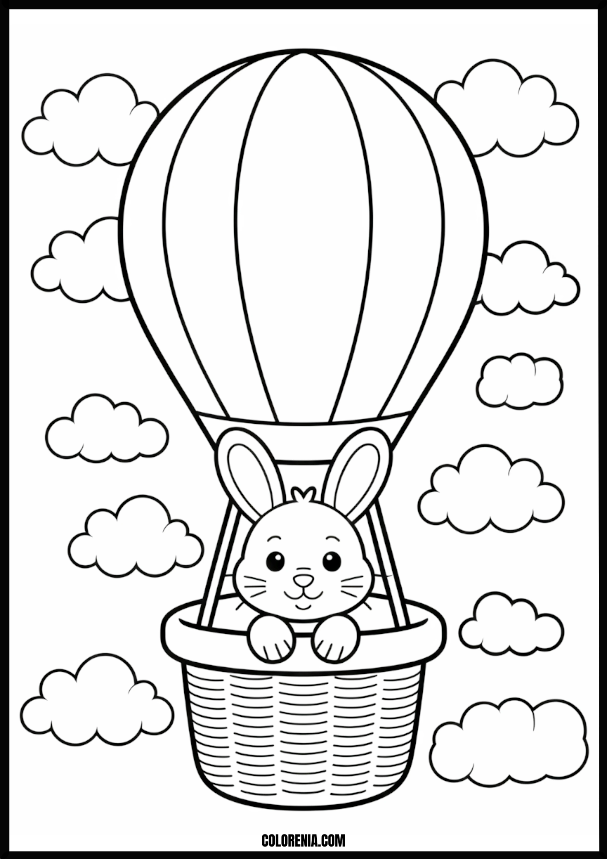 Cute Bunny Hot Air Balloon Printable Coloring Page Coloring page of cute bunny hot air balloon