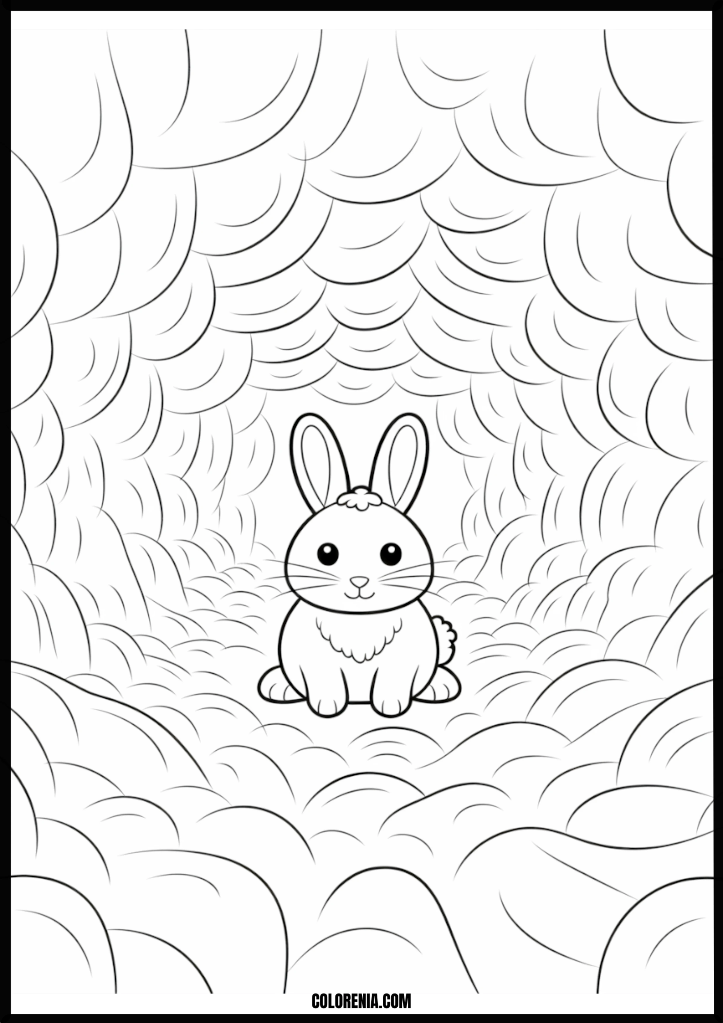 Cute Bunny In Fluffy Tunnel Printable Coloring Page Coloring page of cute bunny in fluffy tunnel