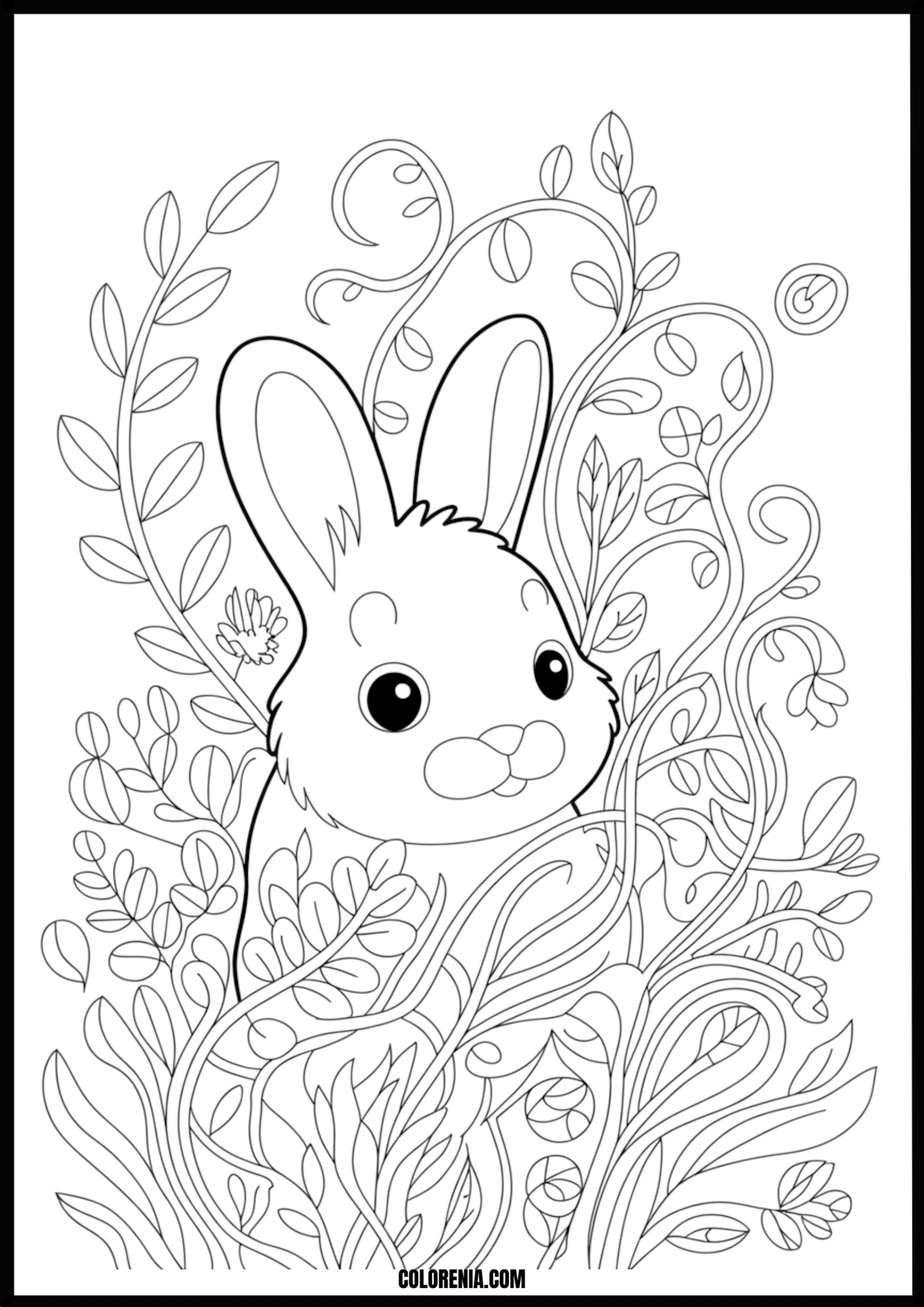 Cute Bunny In Leaves Printable Coloring Page Coloring page of cute bunny in leaves