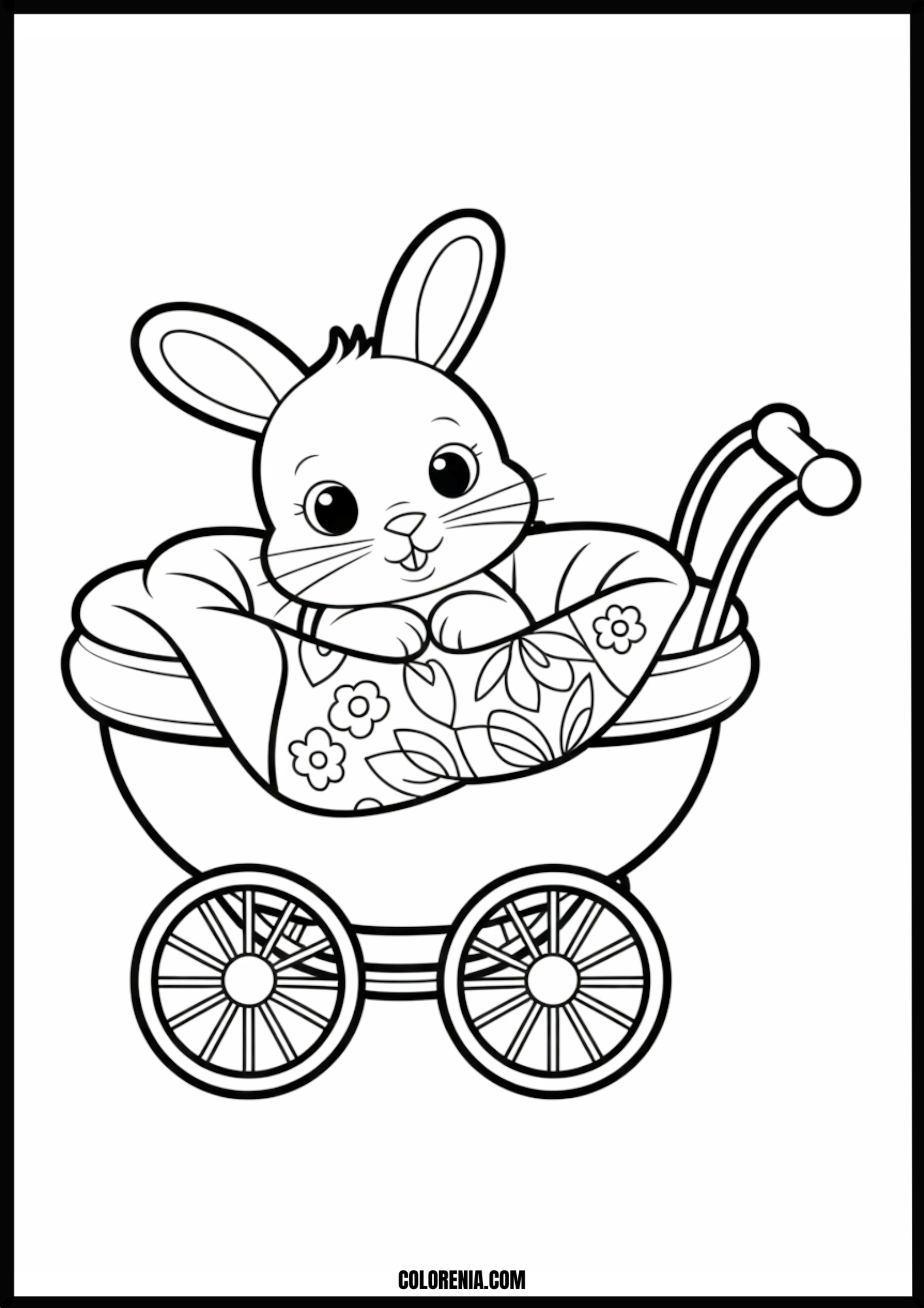 Cute Bunny In Stroller Printable Coloring Page Coloring page of cute bunny in stroller