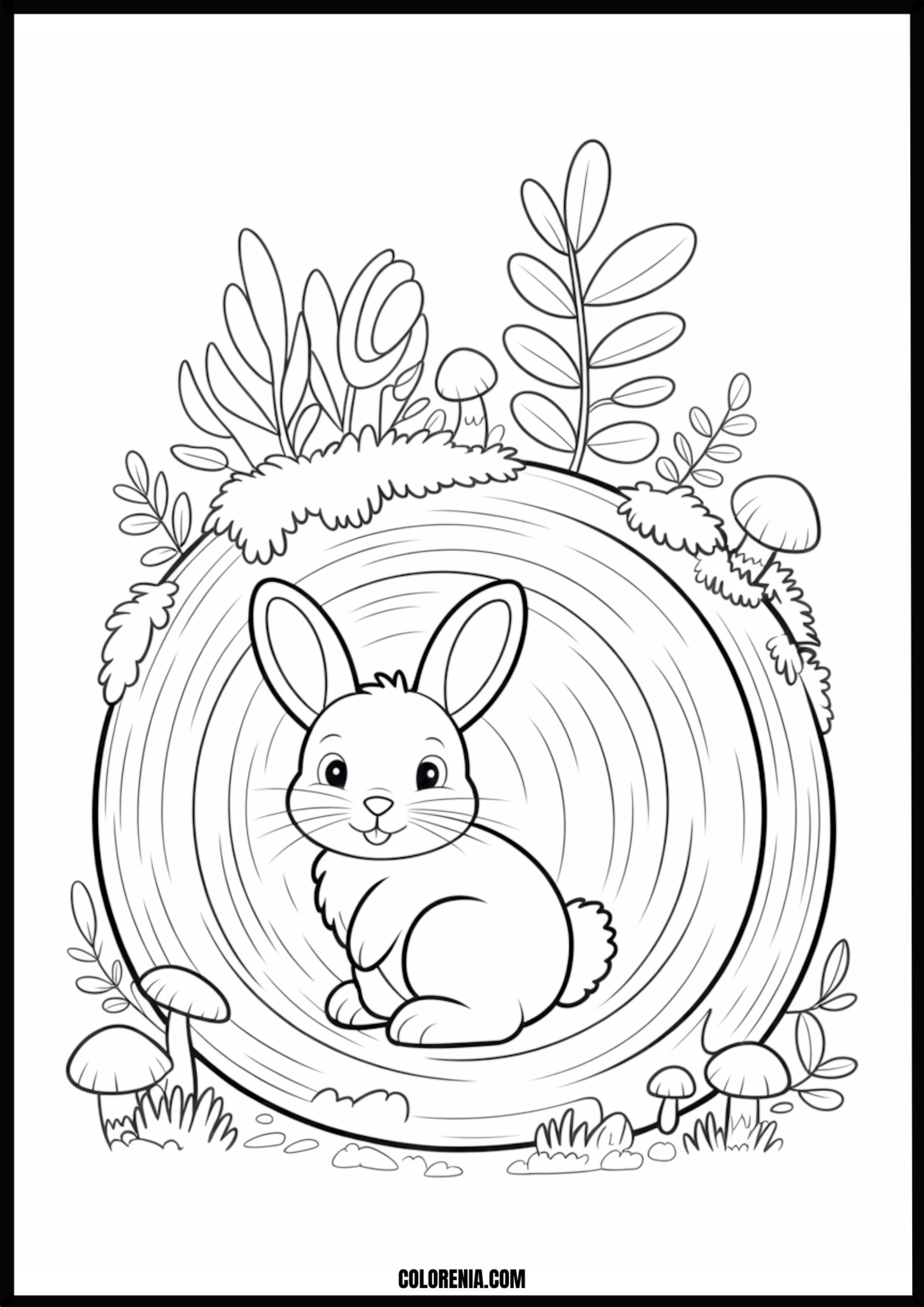 Cute Bunny On Tree Stump Printable Coloring Page Coloring page of cute bunny on tree stump