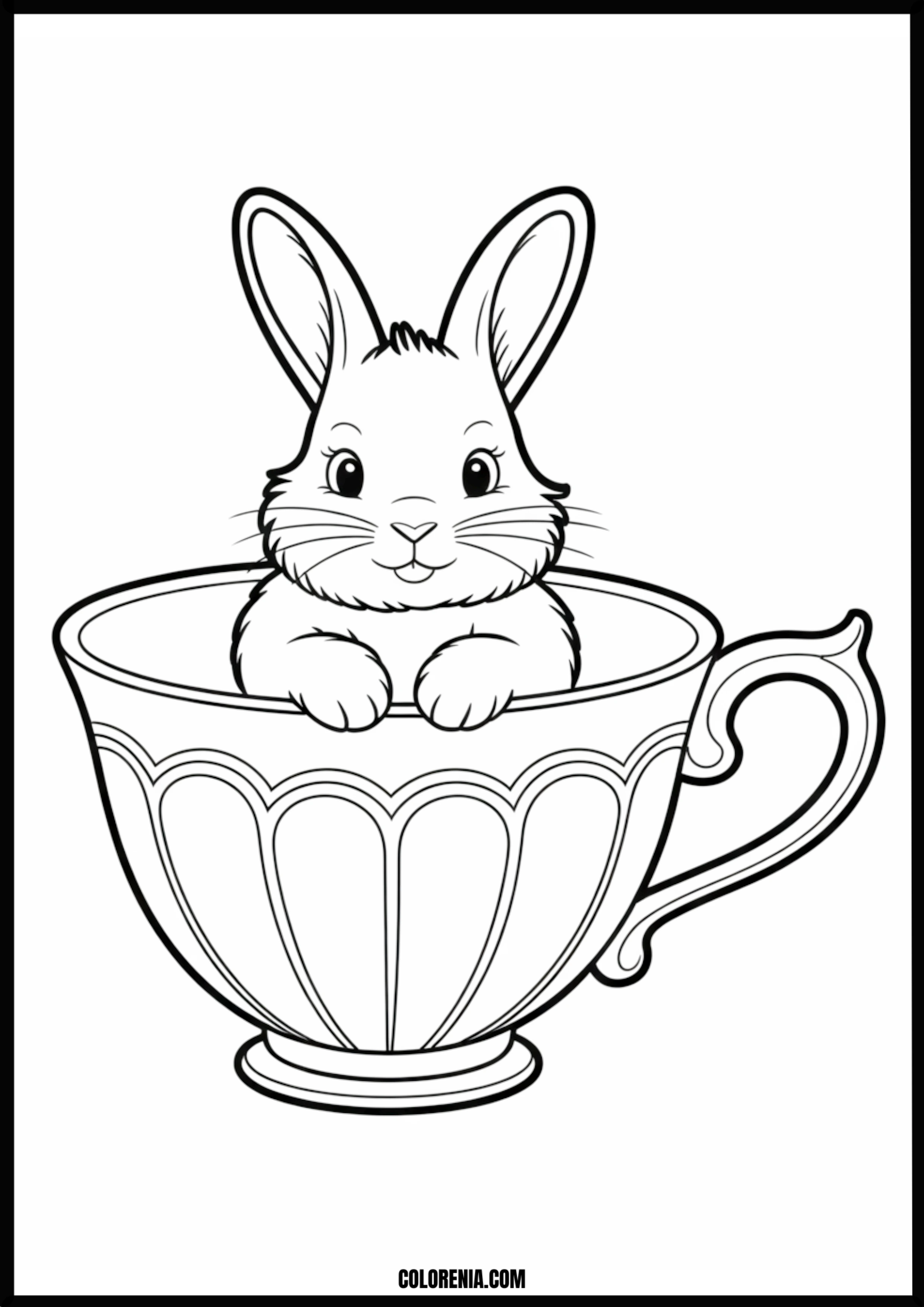 Cute Bunny Teacup Printable Coloring Page Coloring page of cute bunny teacup