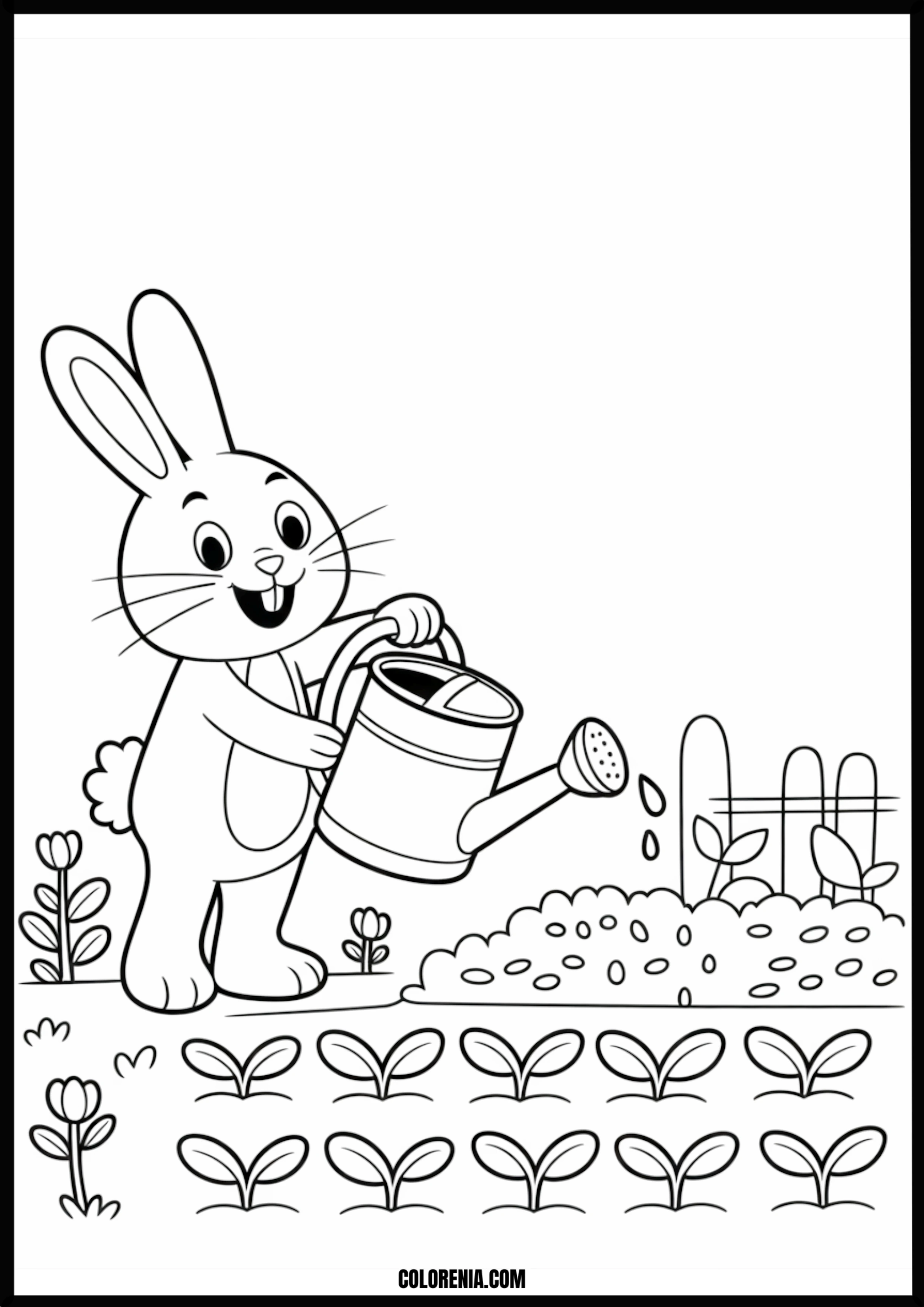 Cute Bunny Waters Garden Plants Printable Coloring Page Coloring page of cute bunny waters garden plants