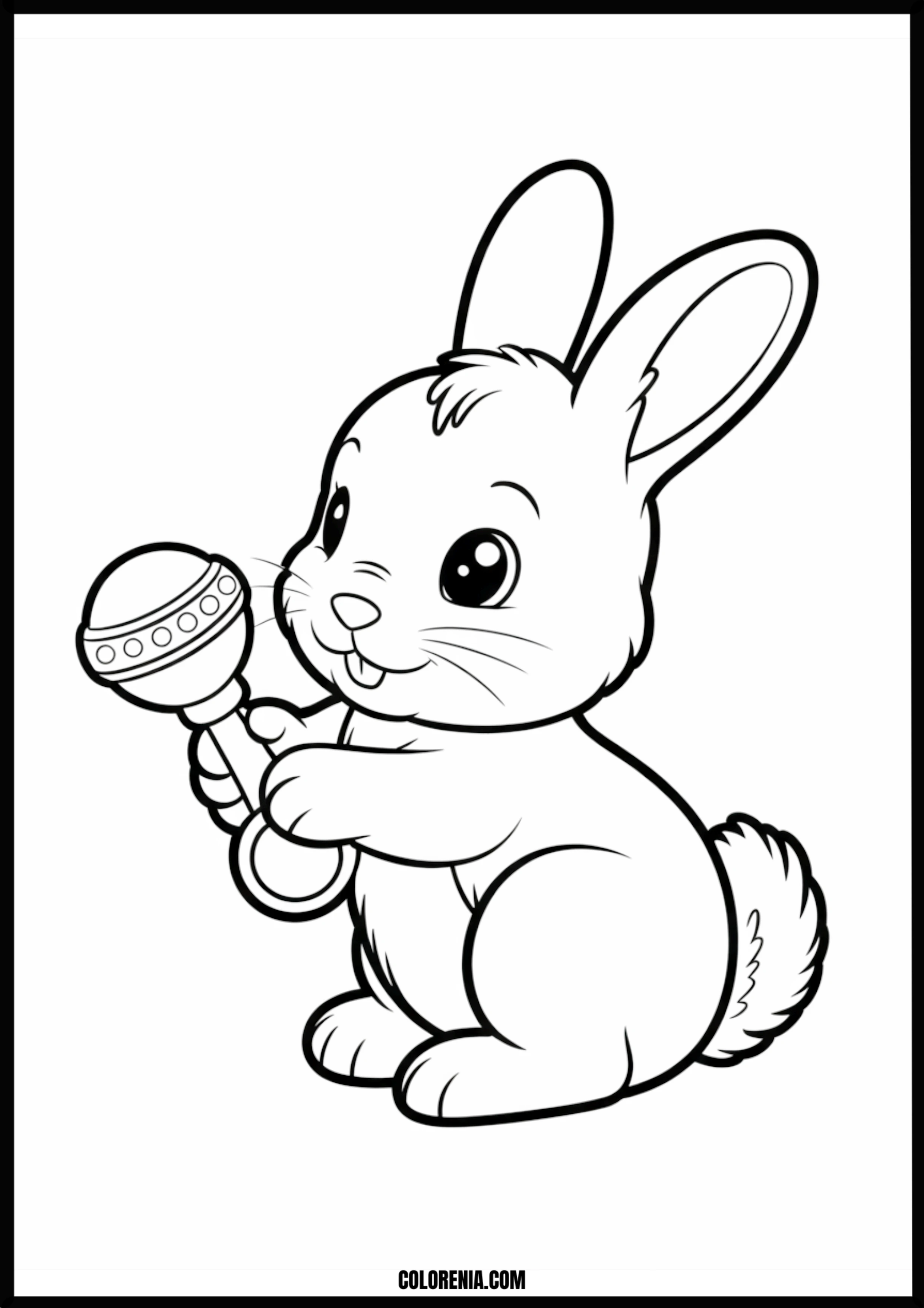 Cute Bunny With Rattle Printable Coloring Page Coloring page of cute bunny with rattle