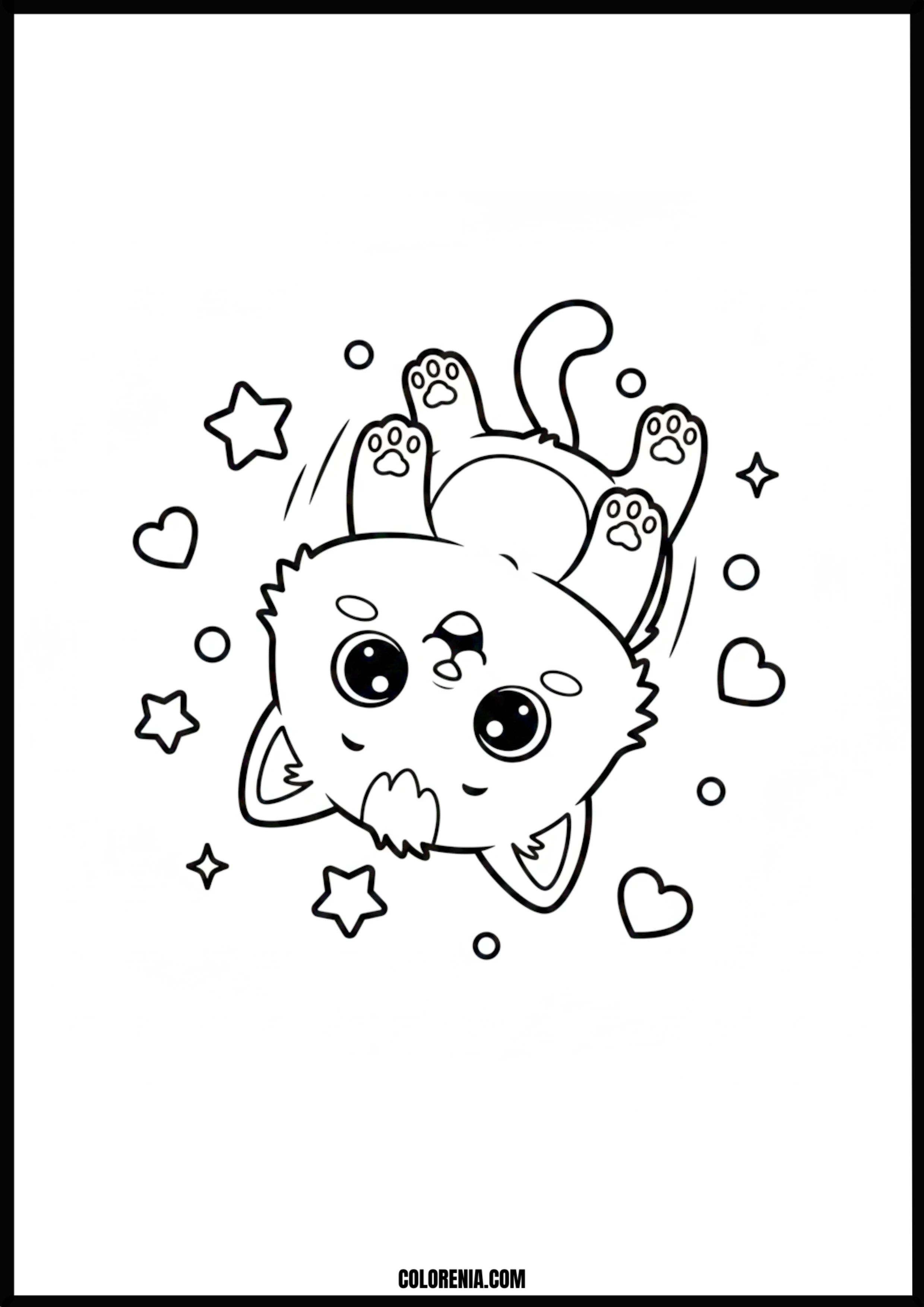 Cute Cat Floating Among Stars And Hearts Coloring Page