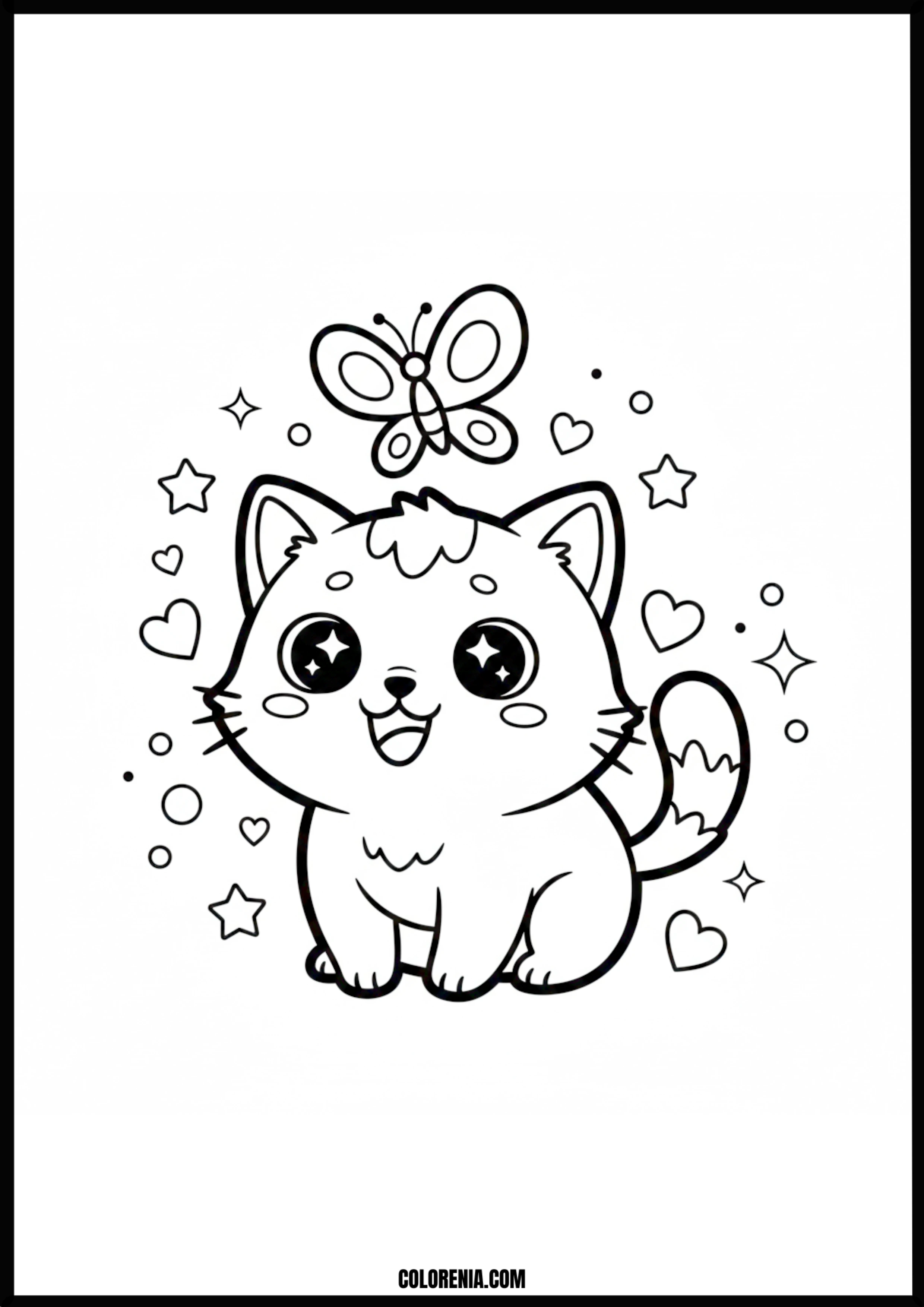 Cute Cat With Butterfly Coloring Page