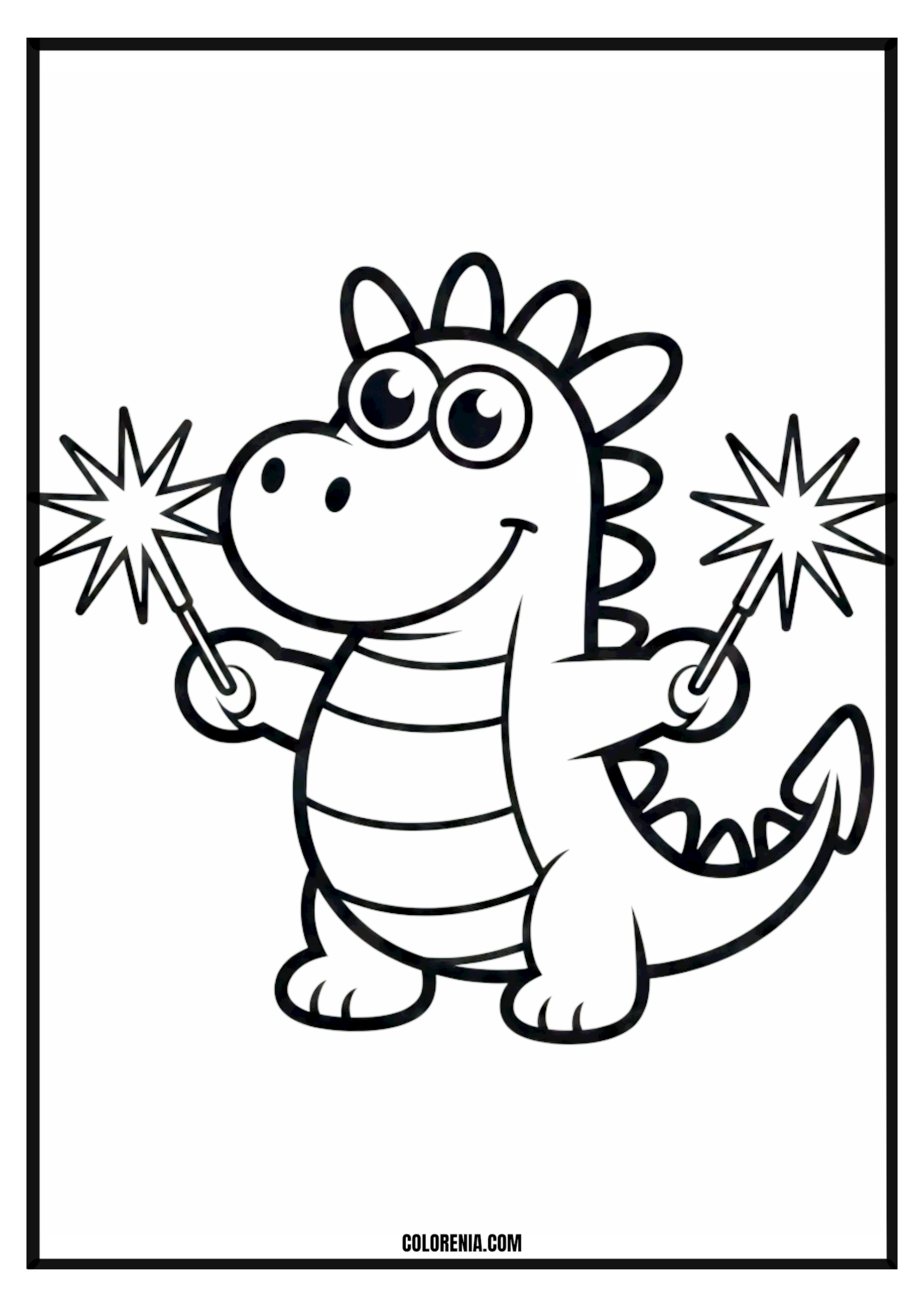 Cute dinosaur with sparklers coloring page