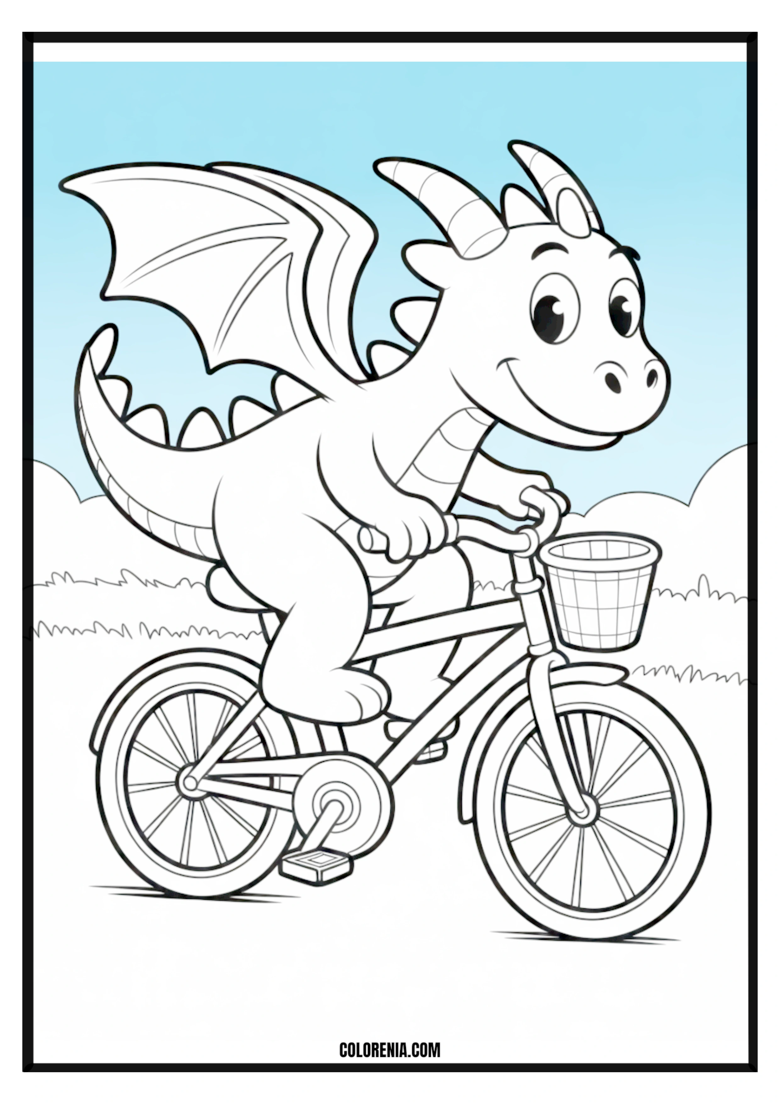 Cute dragon bike coloring page