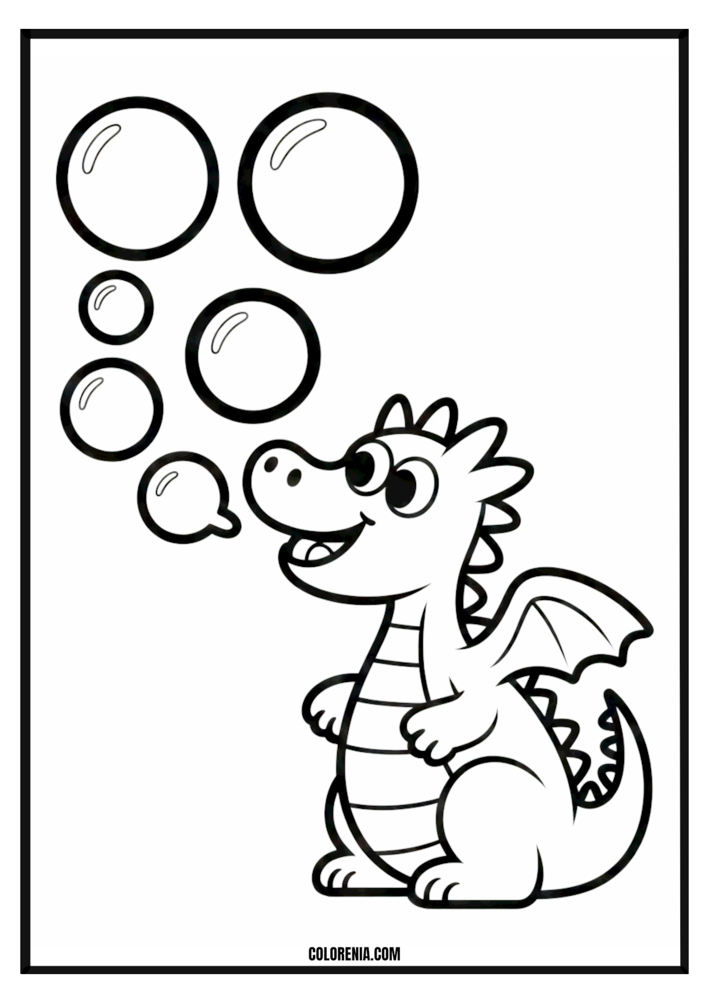 Cute dragon blowing bubbles coloring page