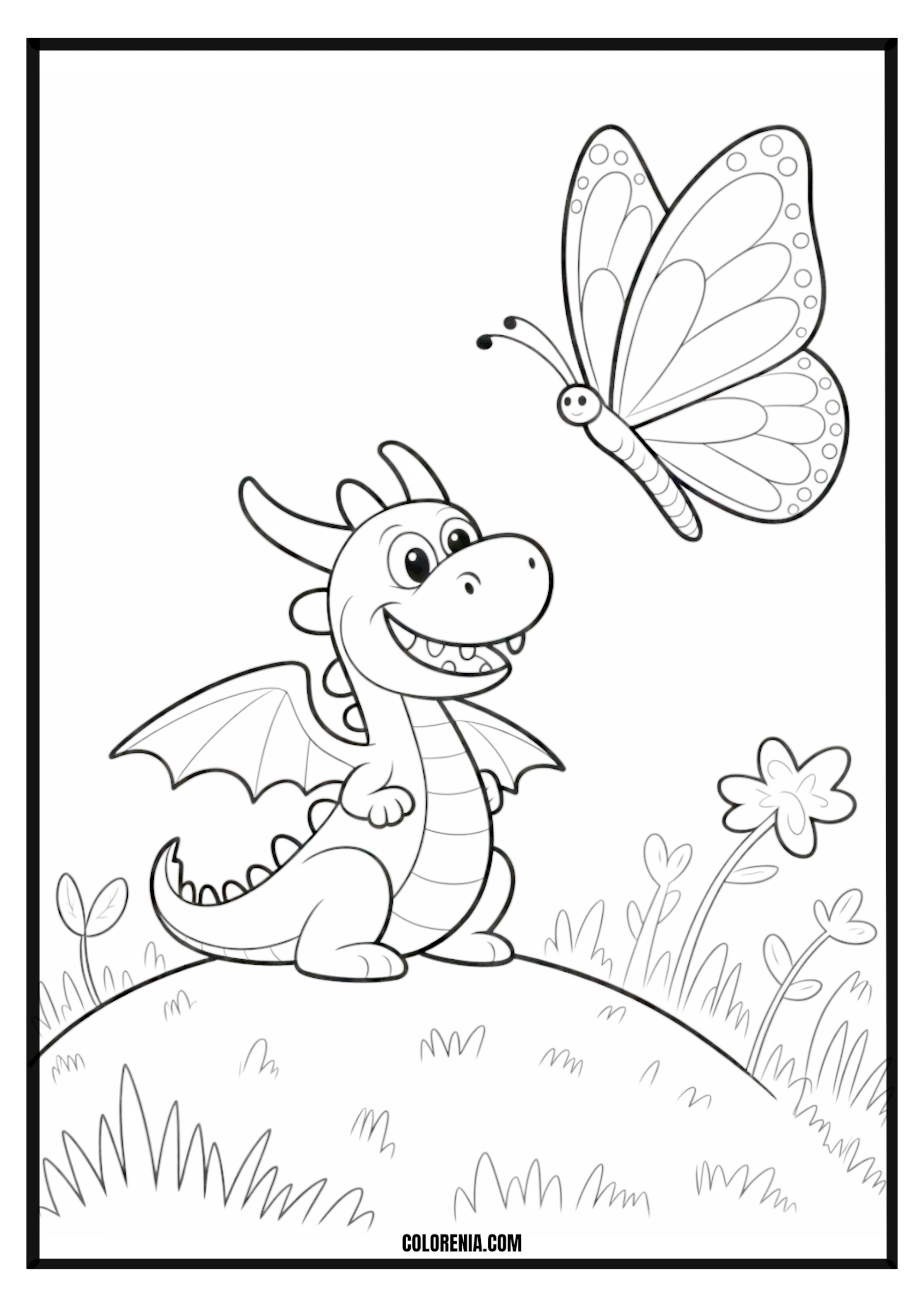 Cute dragon butterfly coloring page
