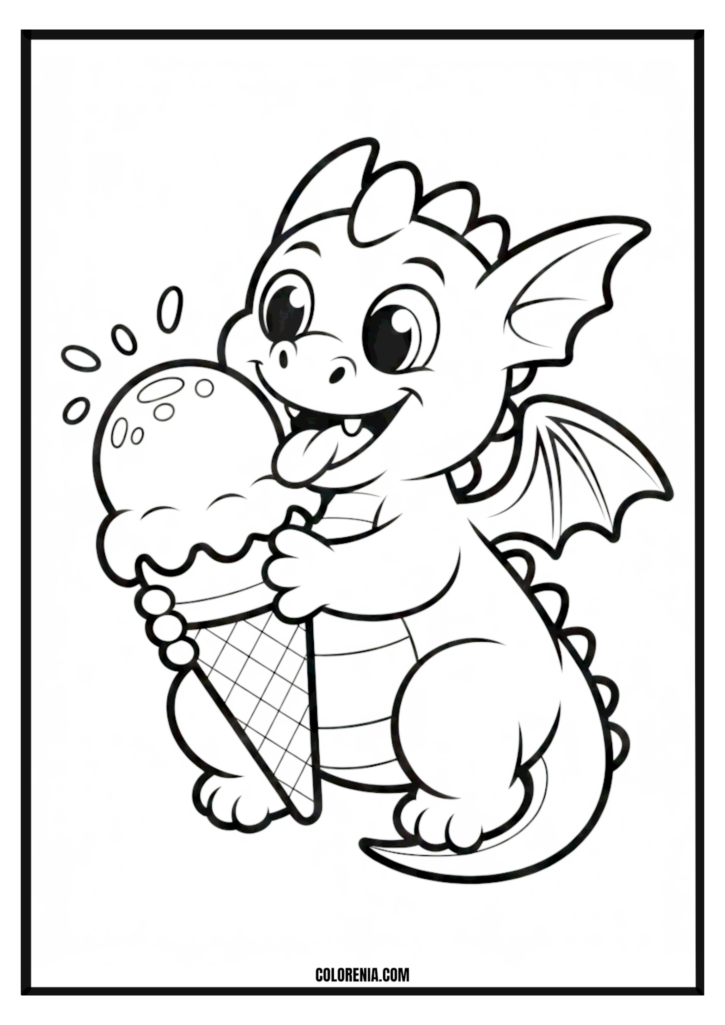 Cute dragon holding ice cream