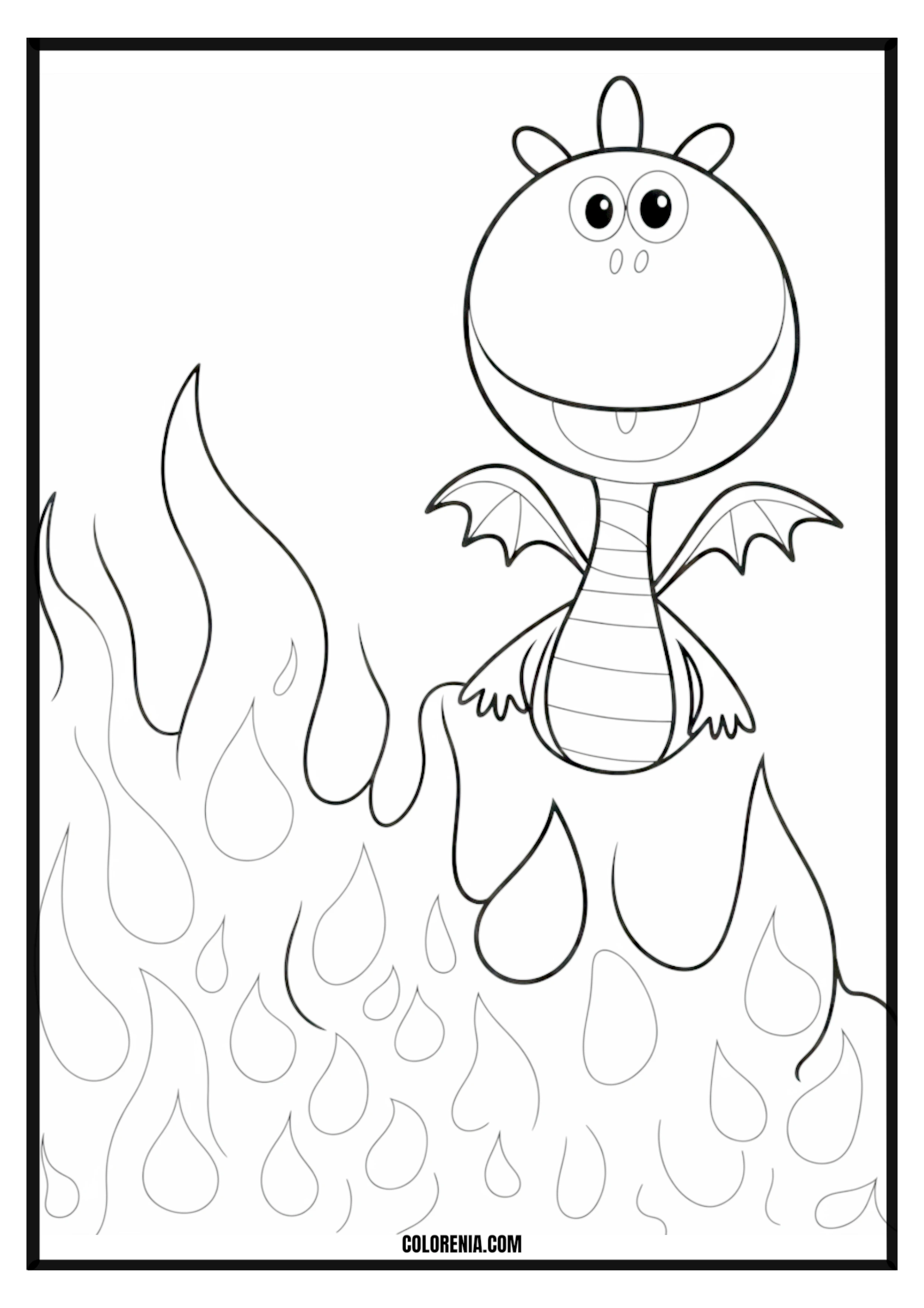 Cute dragon with flames coloring page