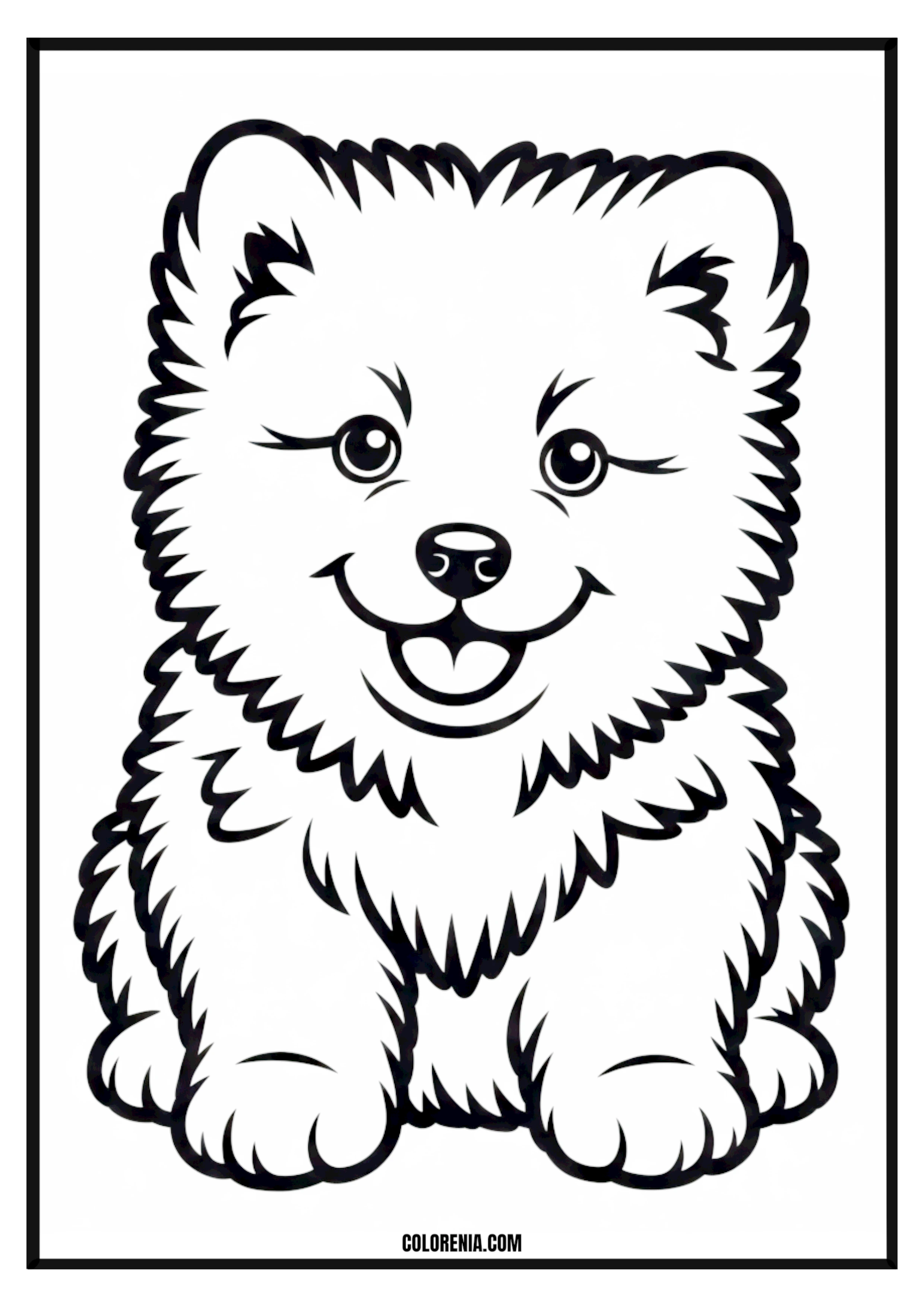 Printable Cute Fluffy Puppy Coloring Page Cute fluffy puppy sitting, soft and cuddly dog for coloring.