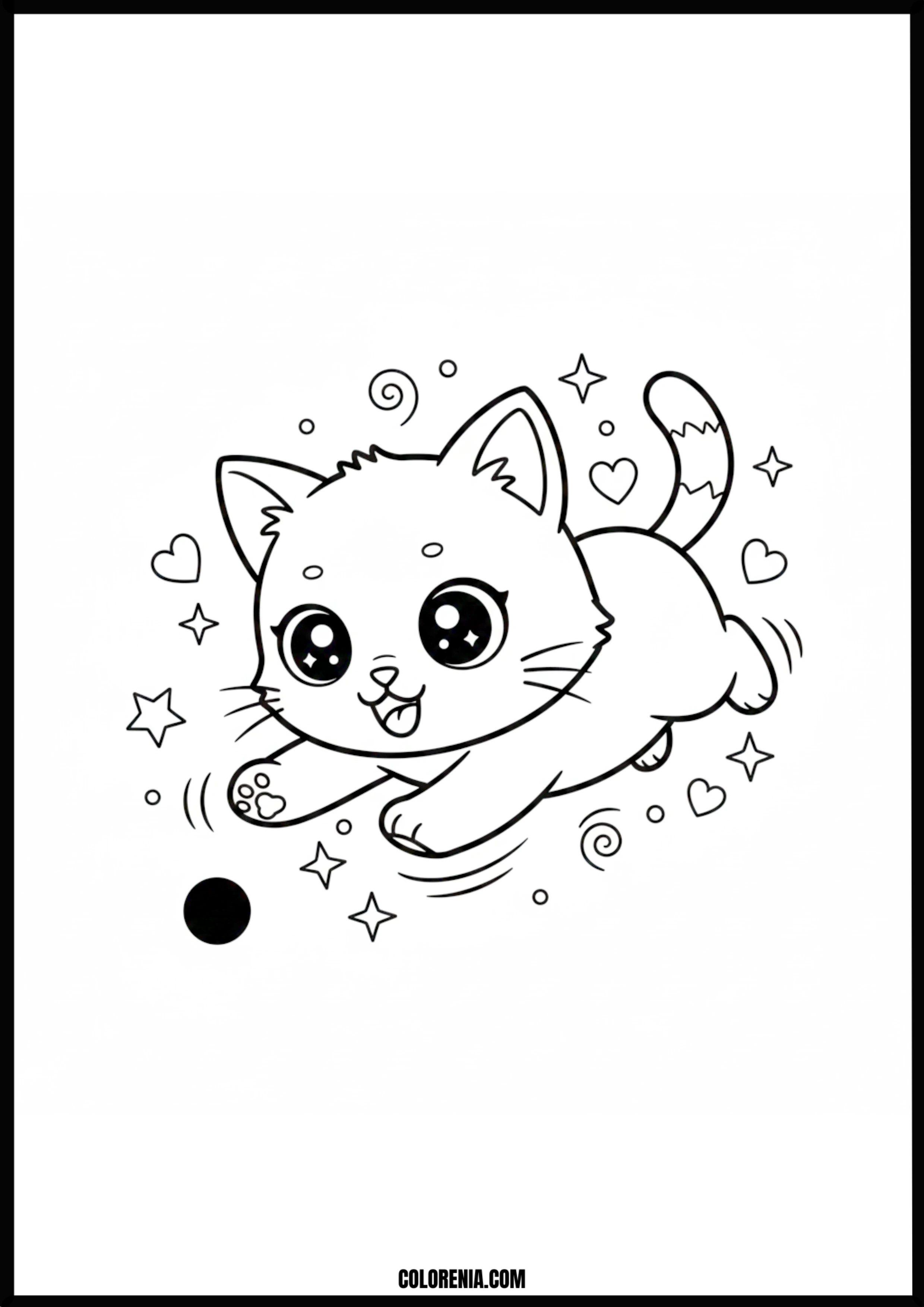 Cute Kitten Pouncing On A Ball Coloring Page