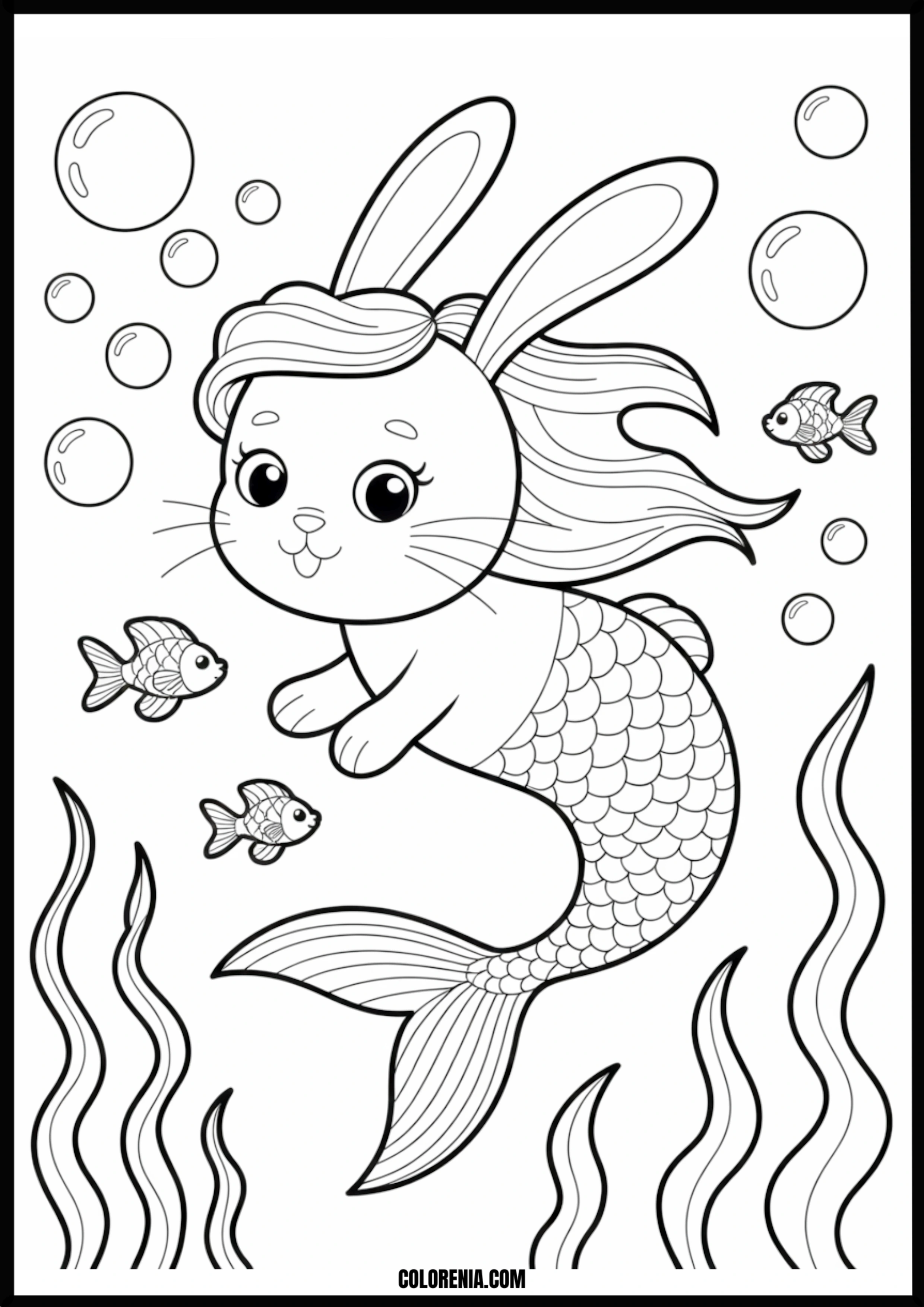 Cute Mermaid Bunny Printable Coloring Page Coloring page of cute mermaid bunny