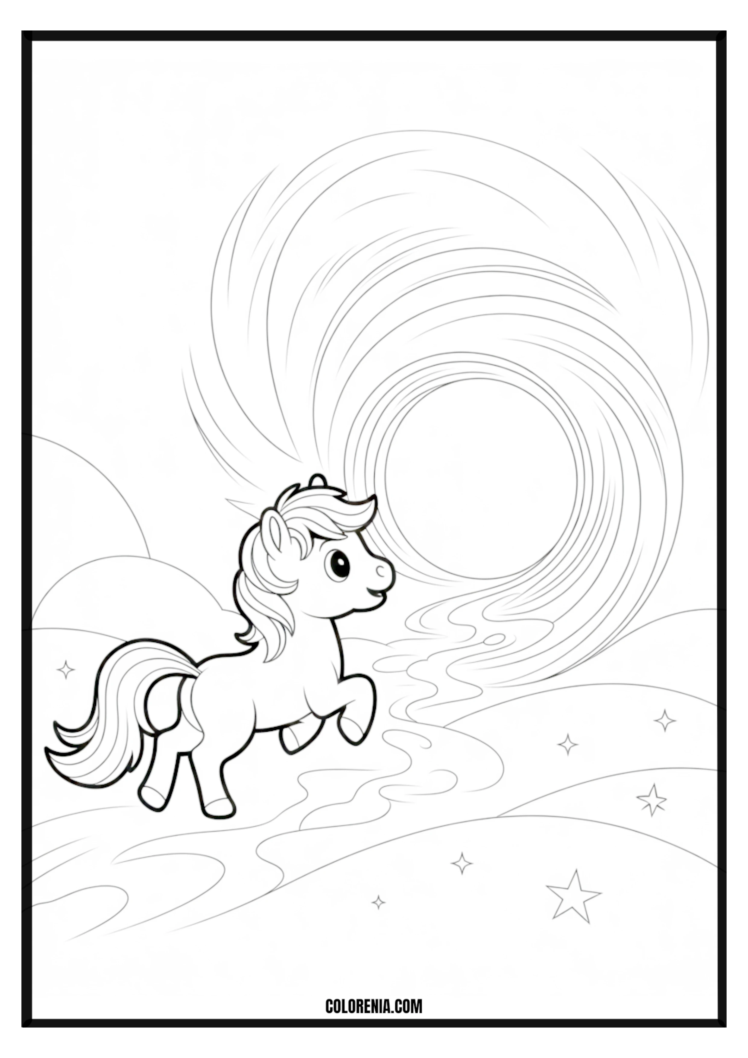 Cute Pony with Magical Swirl and Stars Cute pony with magical swirls and stars coloring page.
