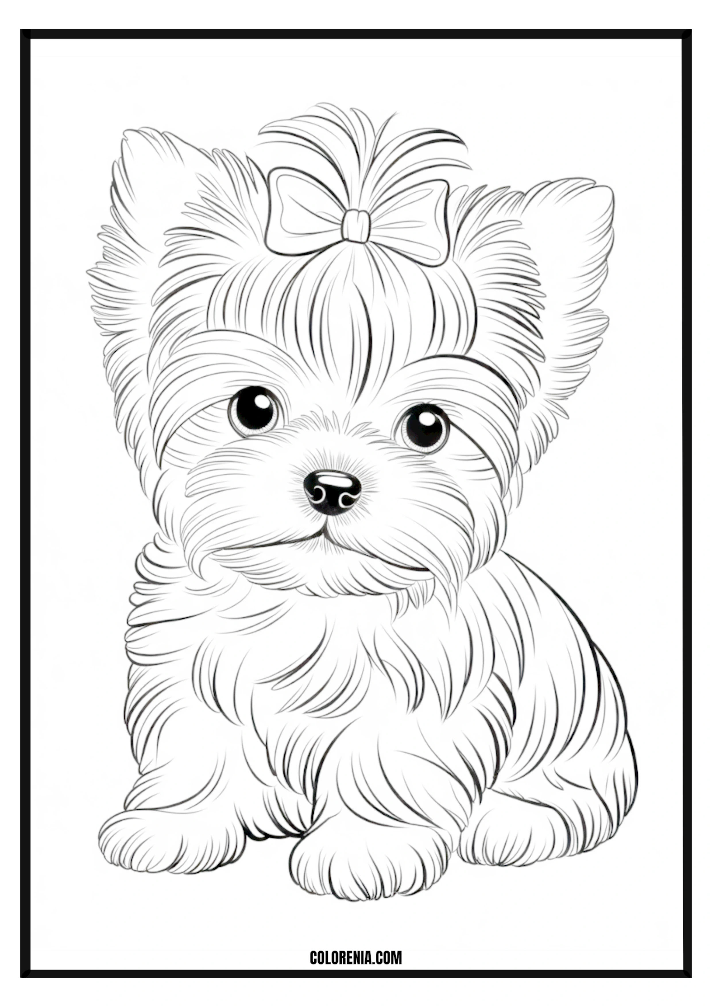 Printable Cute Puppy with Bow Coloring Page Cute puppy adorned with a decorative bow, elegant and sweet design.