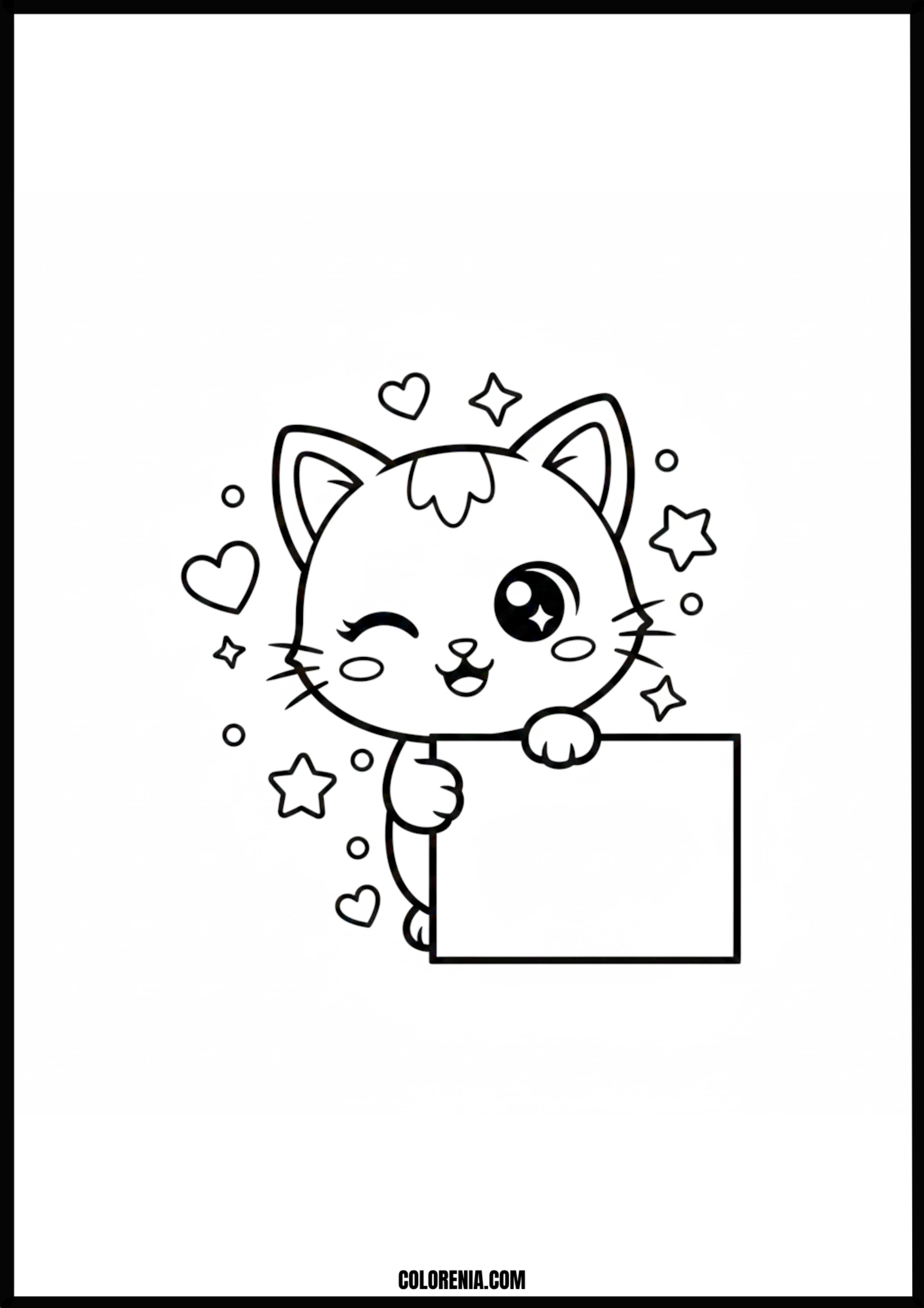 Cute Winking Cat Holds Blank Sign Coloring Page