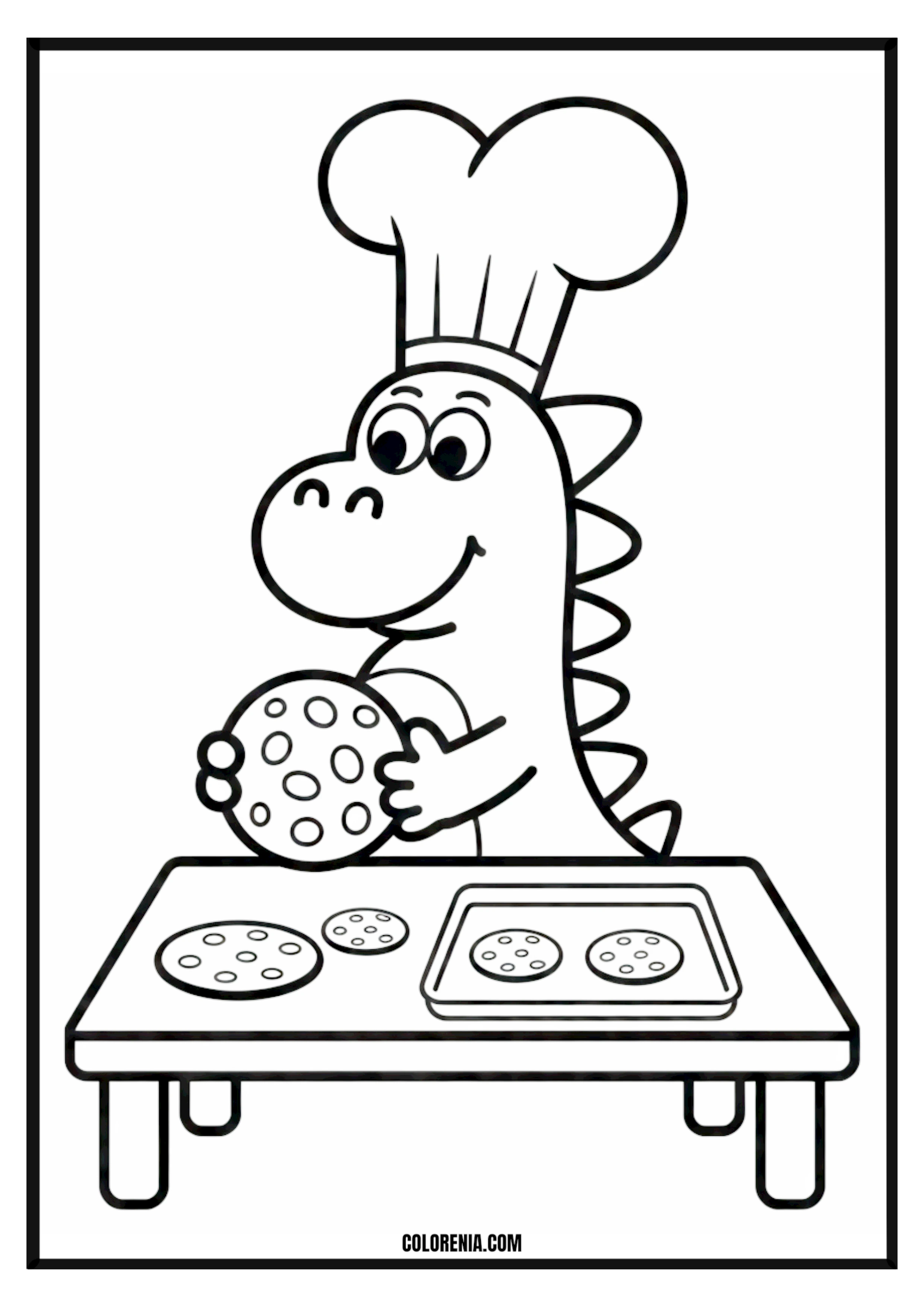 Dinosaur Chef Baking Cookies Coloring Page
