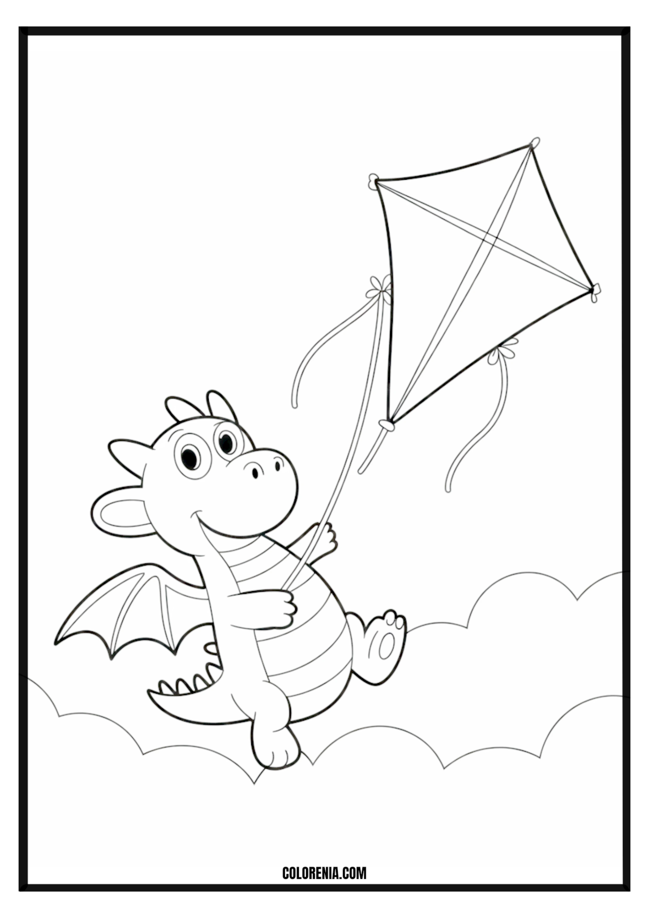 Dragon flying a kite coloring page