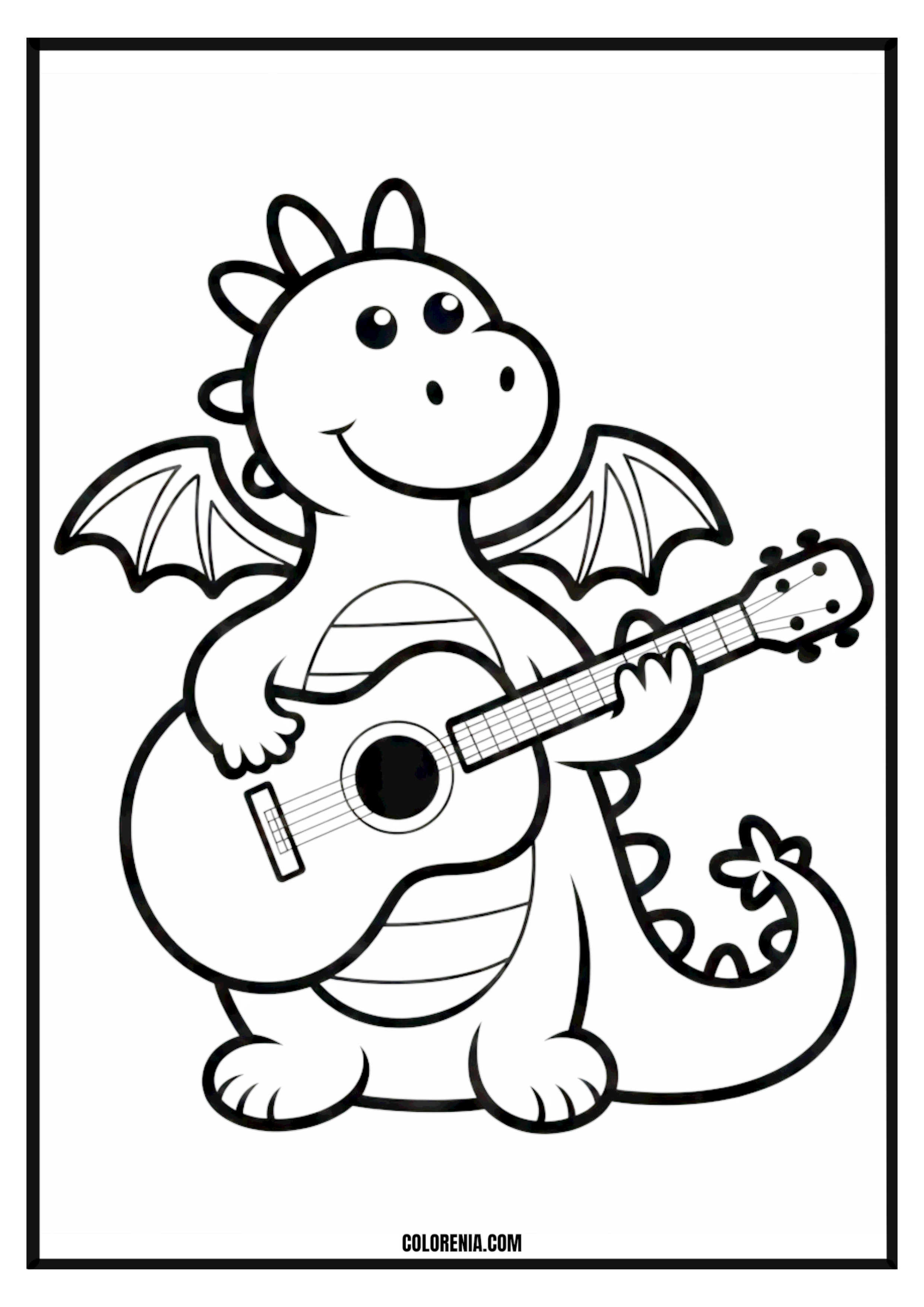 Dragon playing guitar coloring page