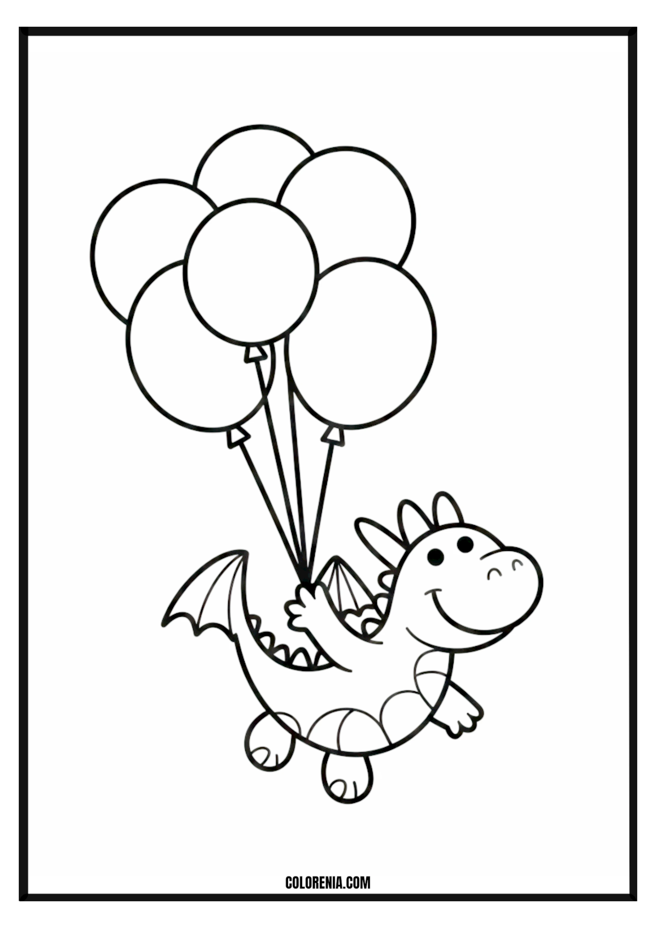Dragon with balloons coloring page