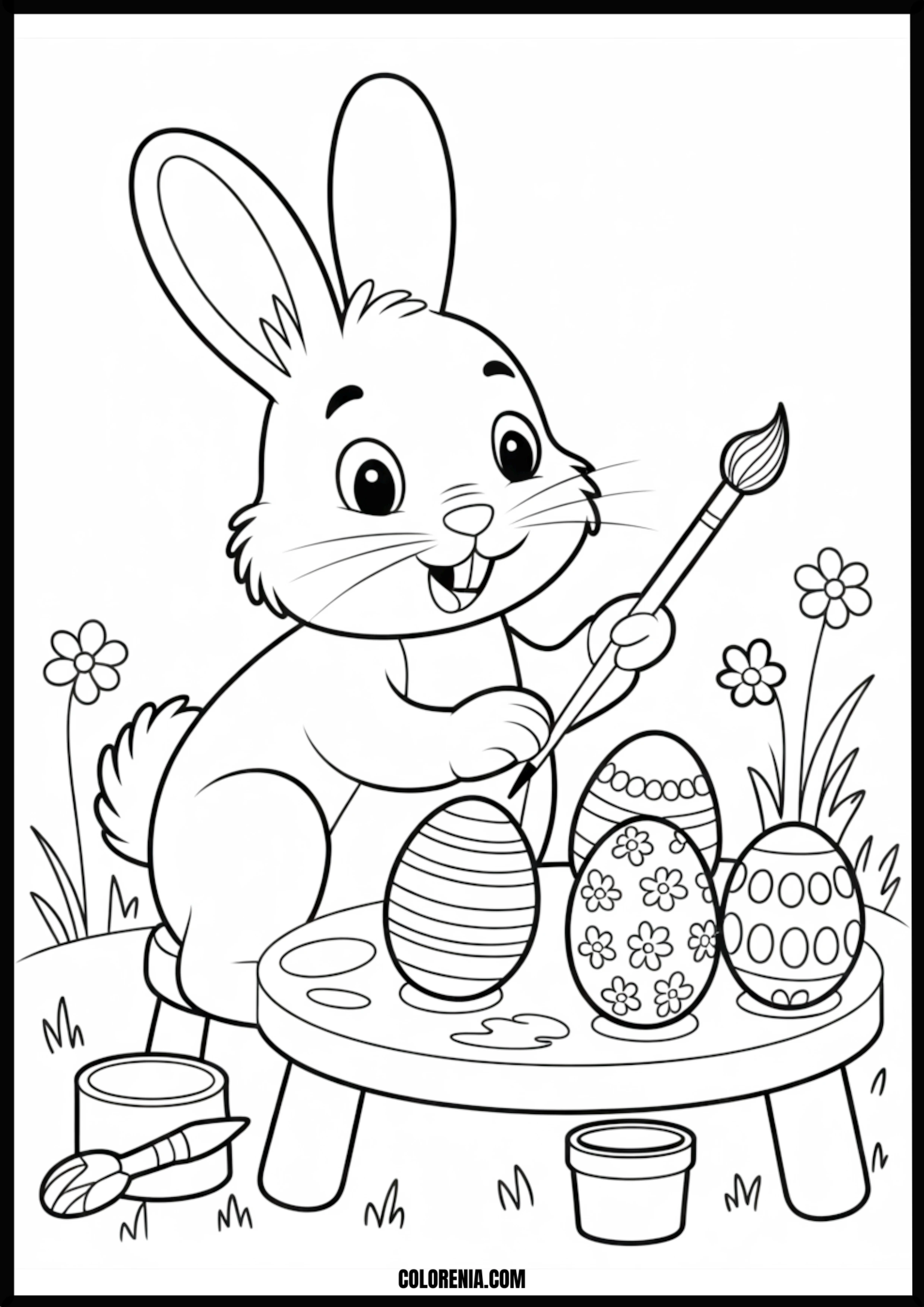 Easter Bunny Painting Eggs Printable Coloring Page Coloring page of easter bunny painting eggs
