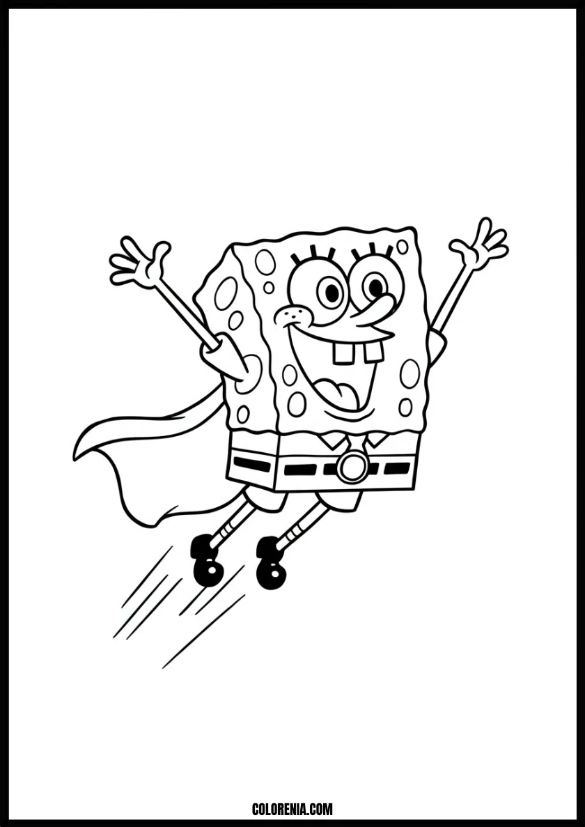 Flying Super Spongebob Hero Coloring Page
