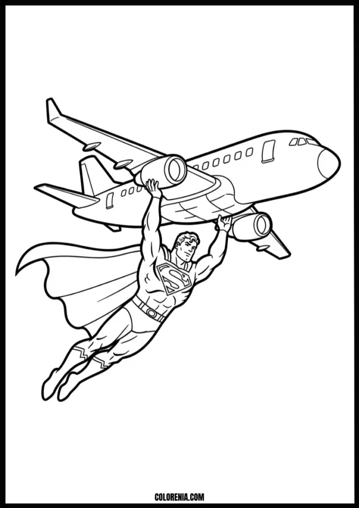 Free_Printable_Superhero_Superman_Saving_Plane_Coloring_Page_for_Kids