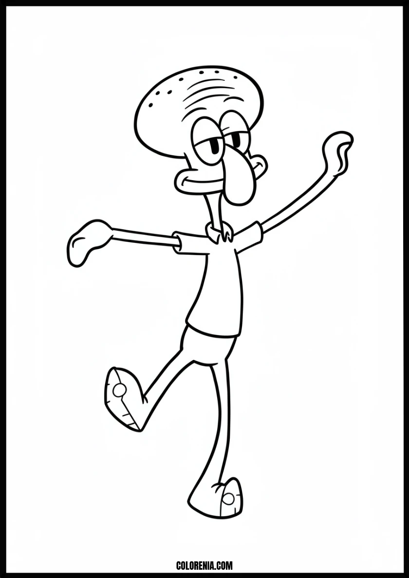 Funny Squidward Tentacles Dancing Coloring Page