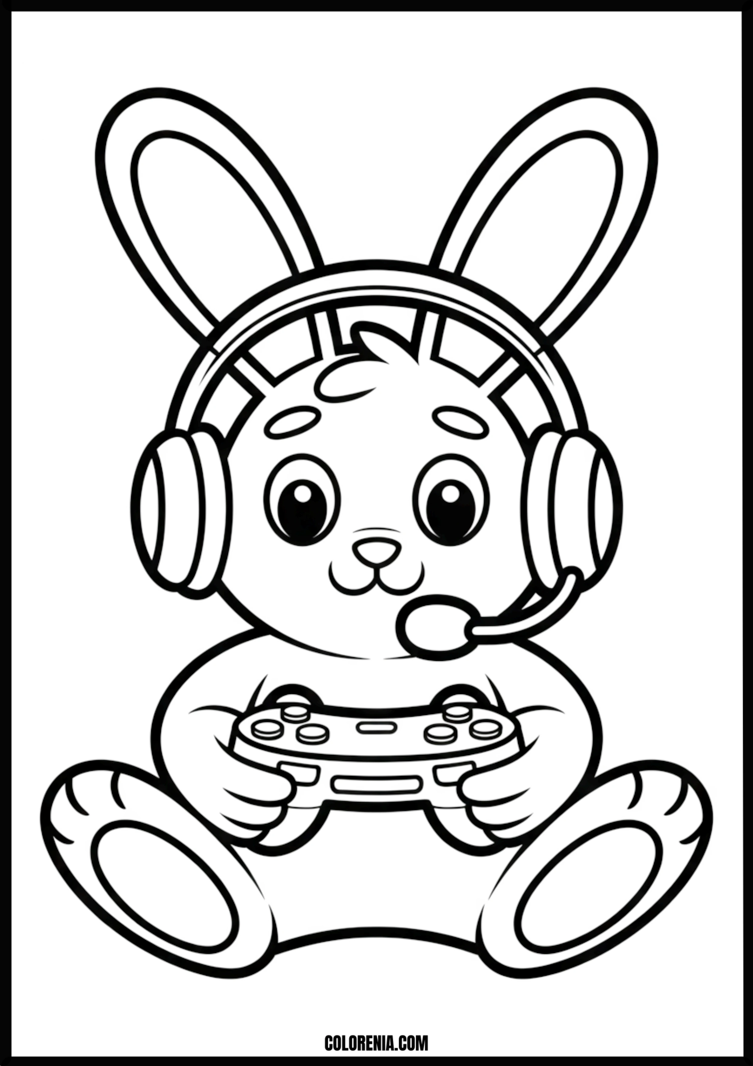 Gaming Bunny With Controller And Headset Printable Coloring Page Coloring page of gaming bunny with controller and headset