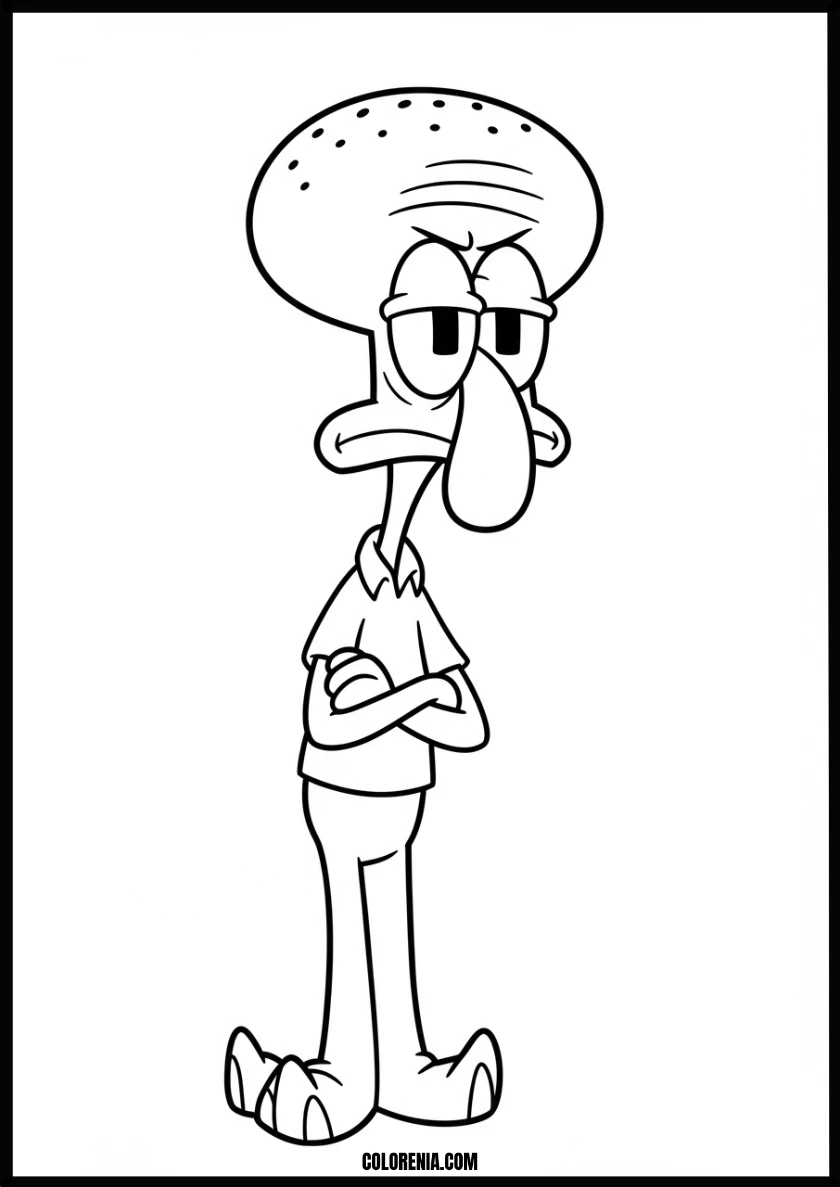 Grumpy Squidward from Spongebob Coloring Page
