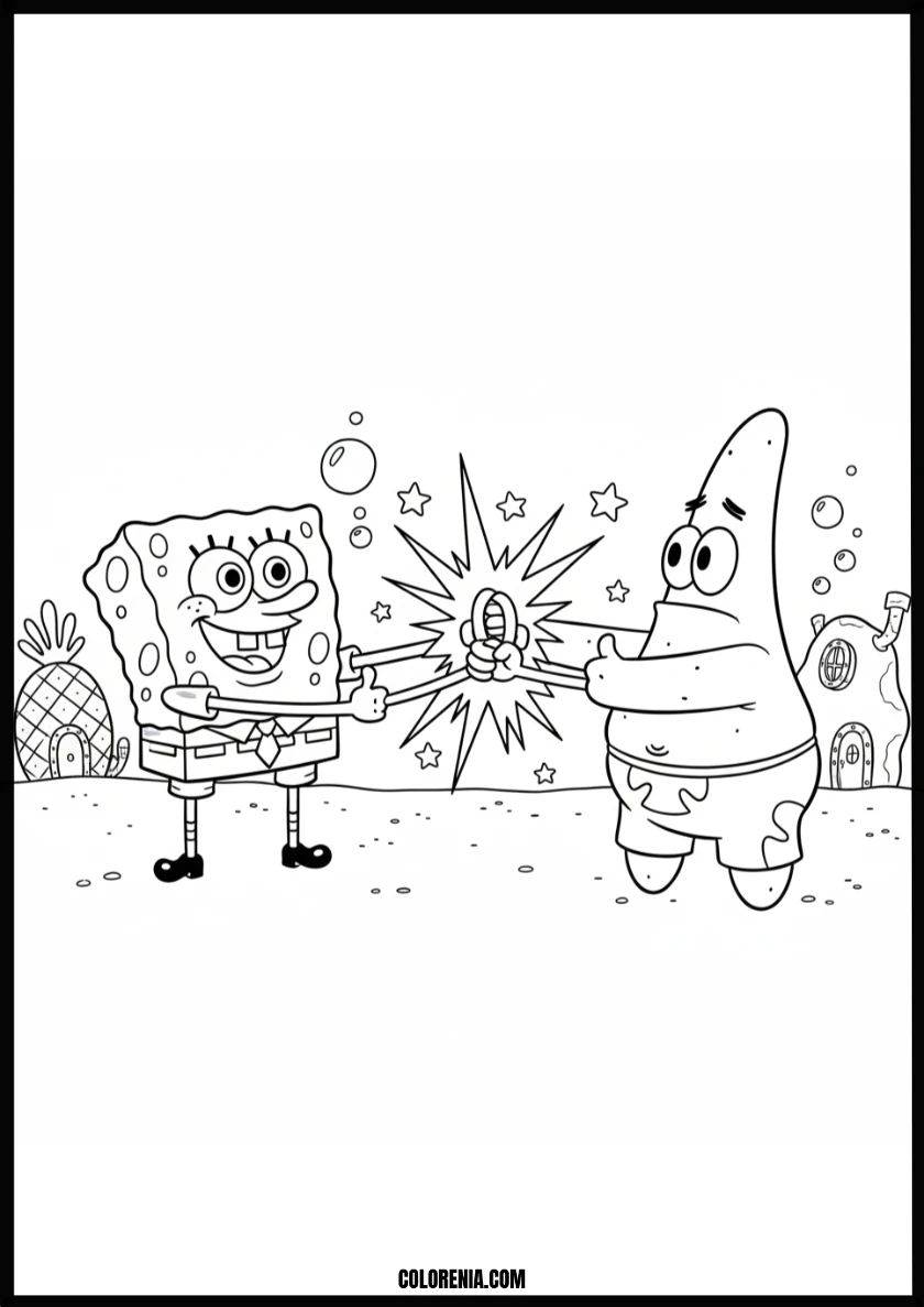 Happy Spongebob and Patrick Friendship Coloring Page