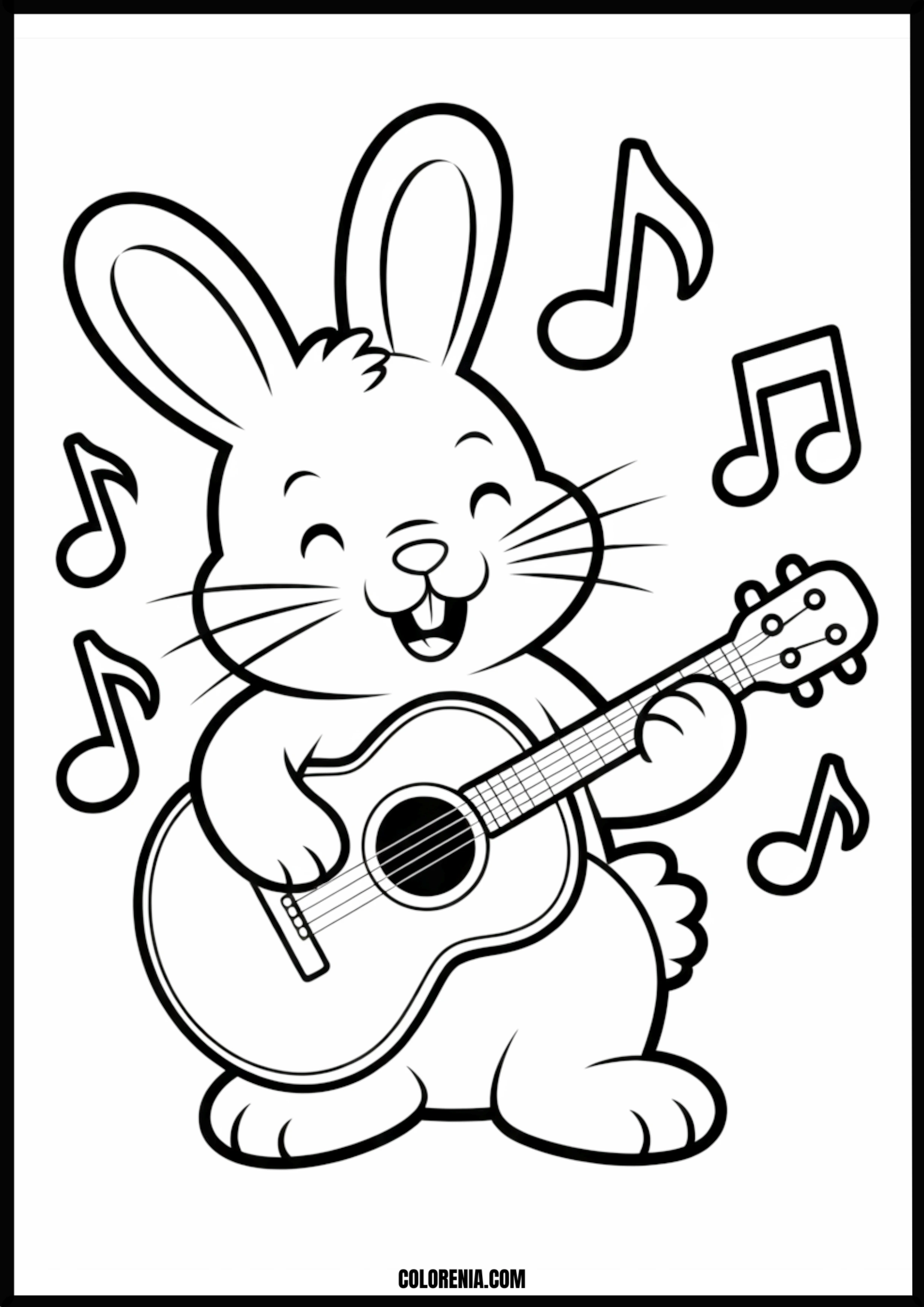 Happy Bunny Playing Guitar Printable Coloring Page Coloring page of happy bunny playing guitar