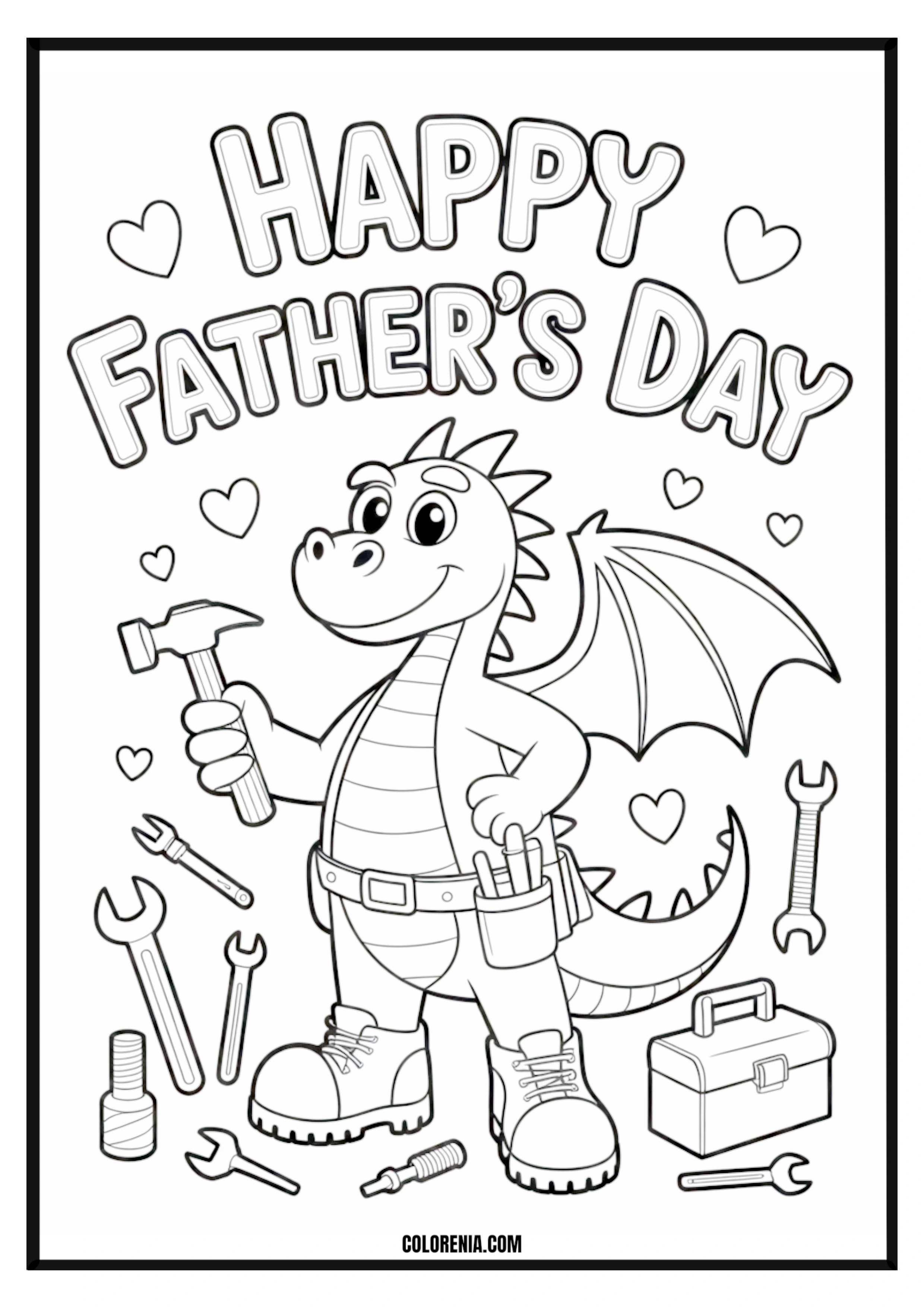 Happy Fathers Day Dragon Tools Coloring