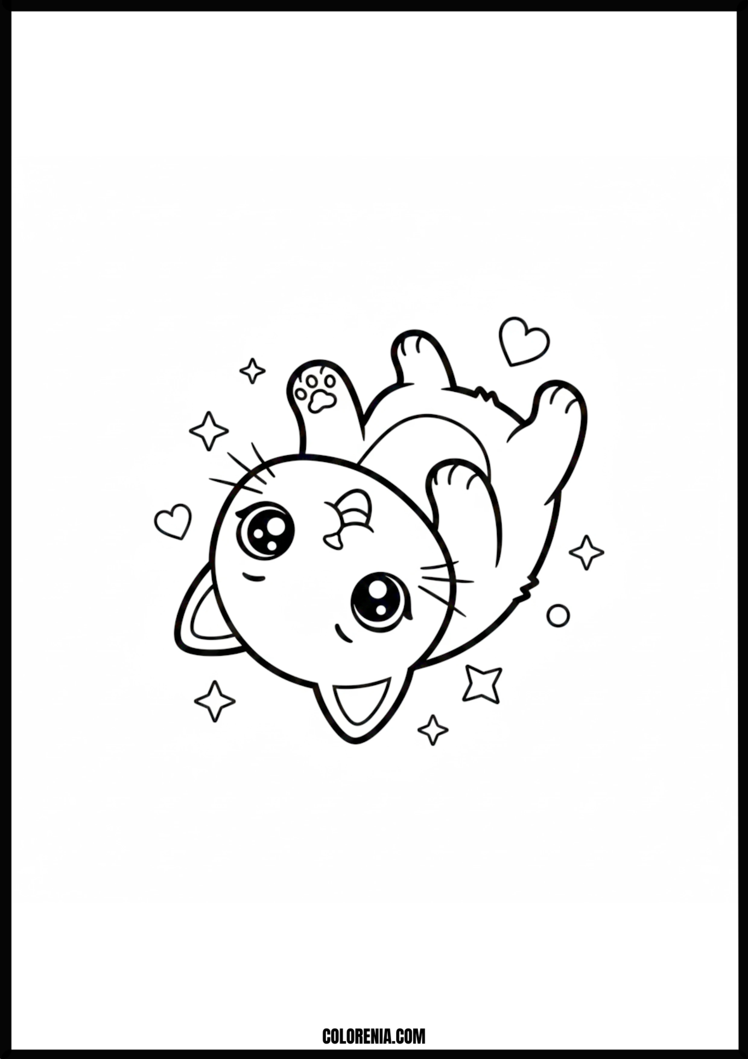 Happy Kawaii Cat Coloring Page Stars Hearts