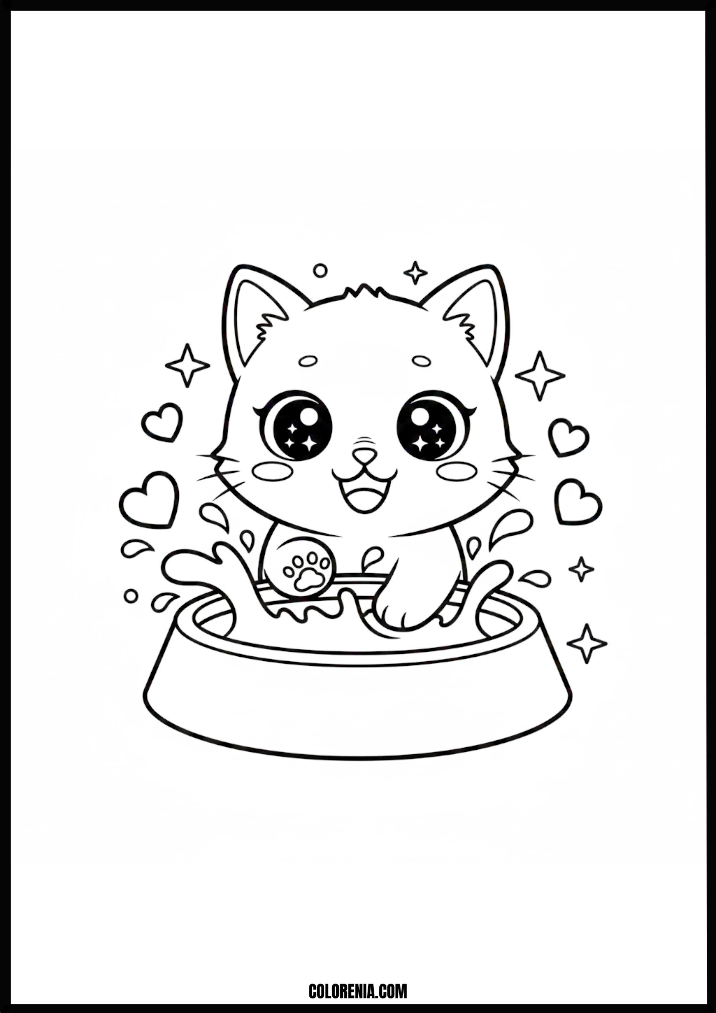 Happy Kitten Bath Time Coloring Page