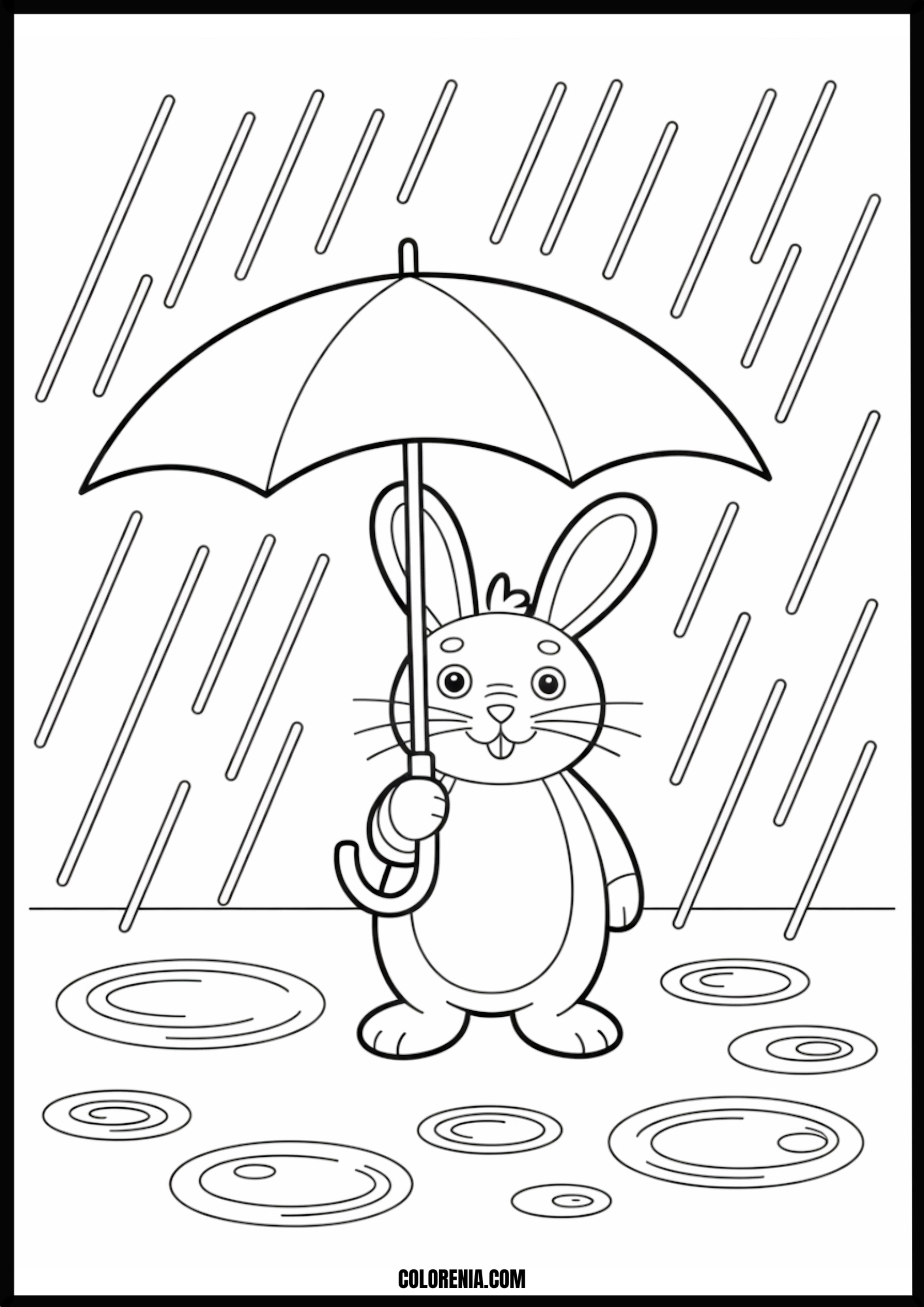 Happy Rabbit Umbrella Rain Printable Coloring Page Coloring page of happy rabbit umbrella rain