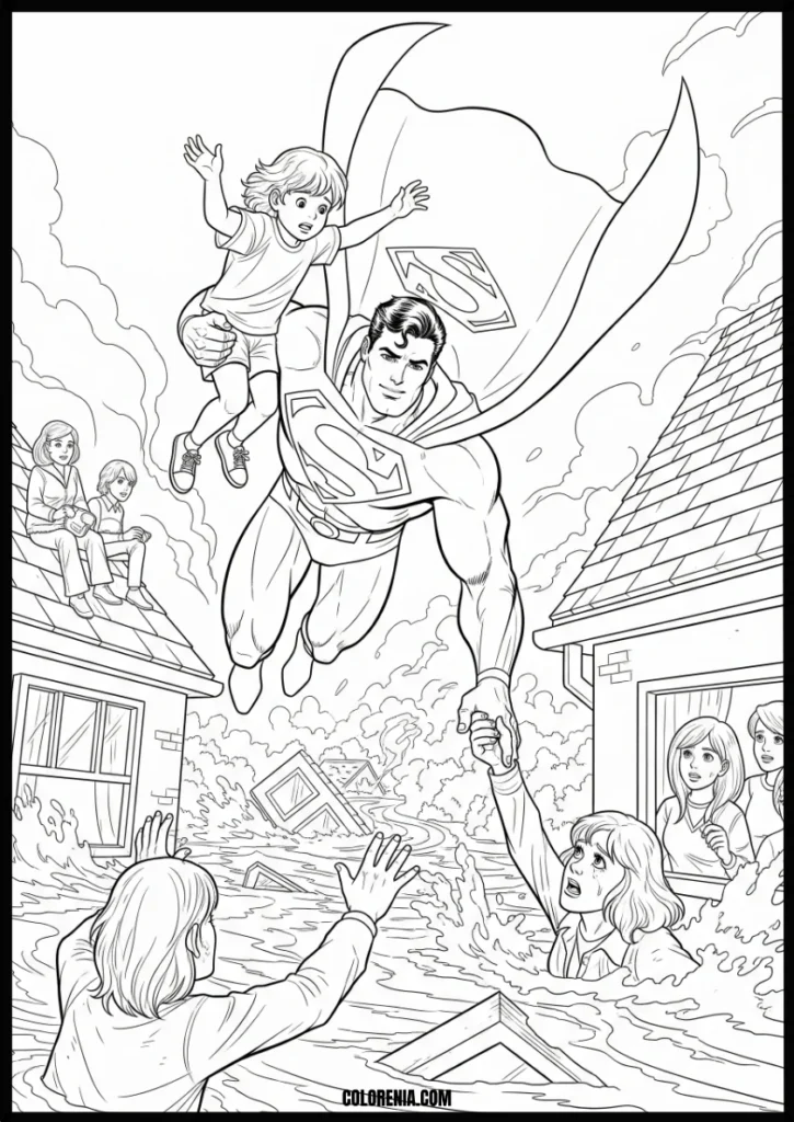 Heroic_Superman_Flood_Rescue_Coloring_Pages_for_Kids