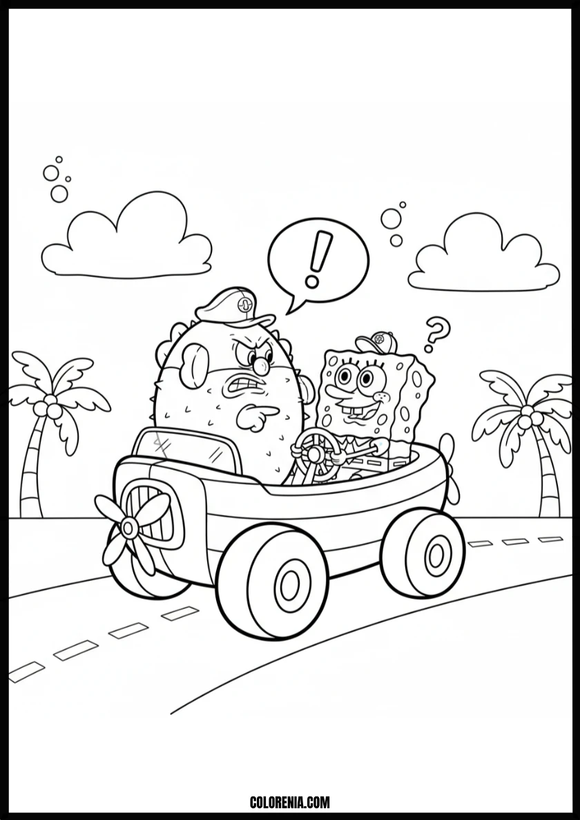 Hilarious Spongebob and Mrs. Puff Driving Lesson Coloring Page