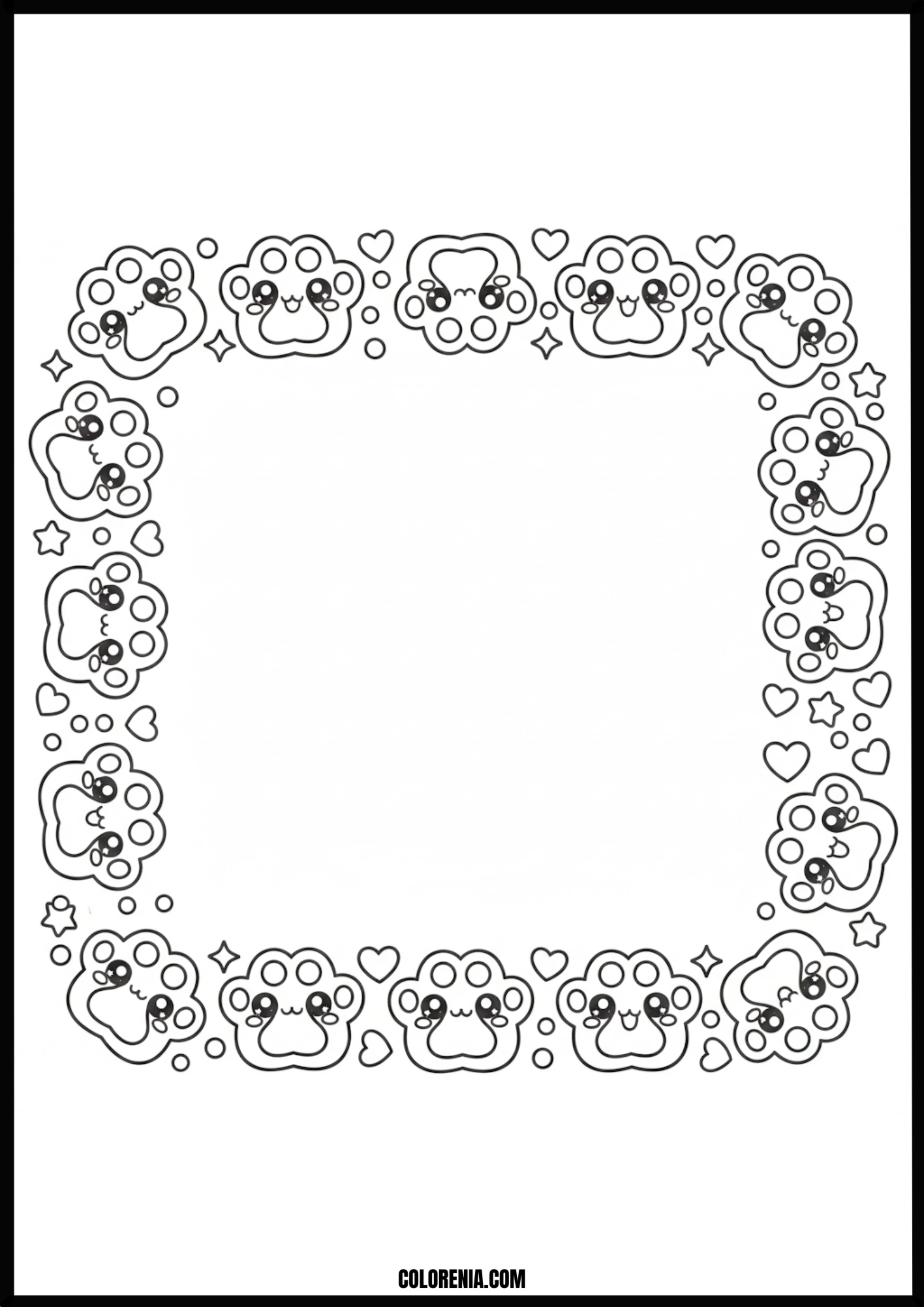 Kawaii Paw Prints Coloring Border Coloring Page