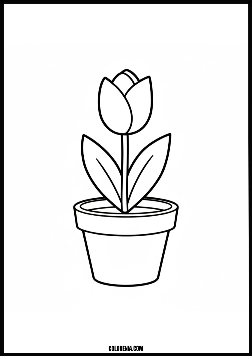 Lovely Tulip in a Pot Spring Flower Coloring Page