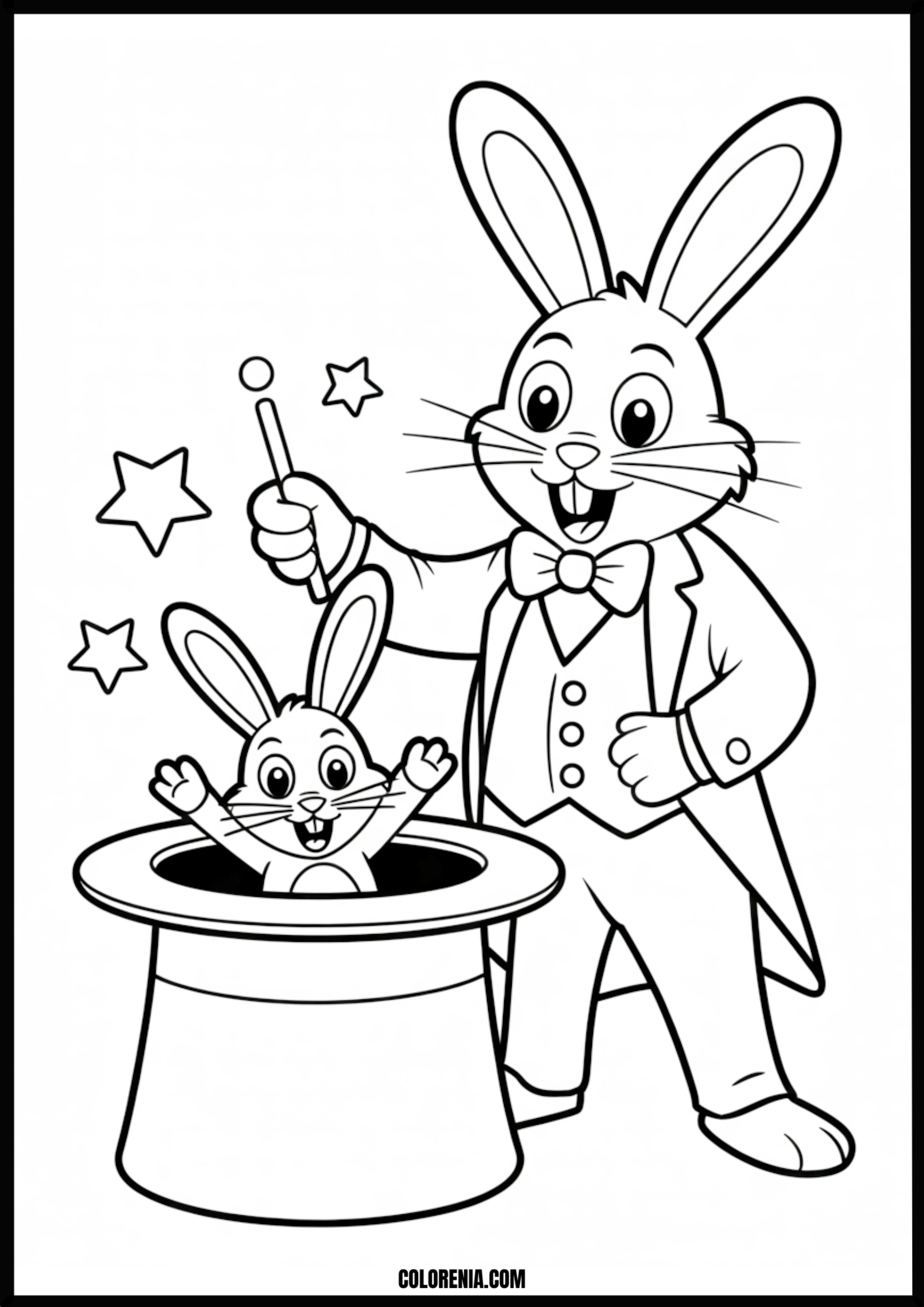 Magician Rabbit Pulls Bunny From Hat Printable Coloring Page Coloring page of magician rabbit pulls bunny from hat